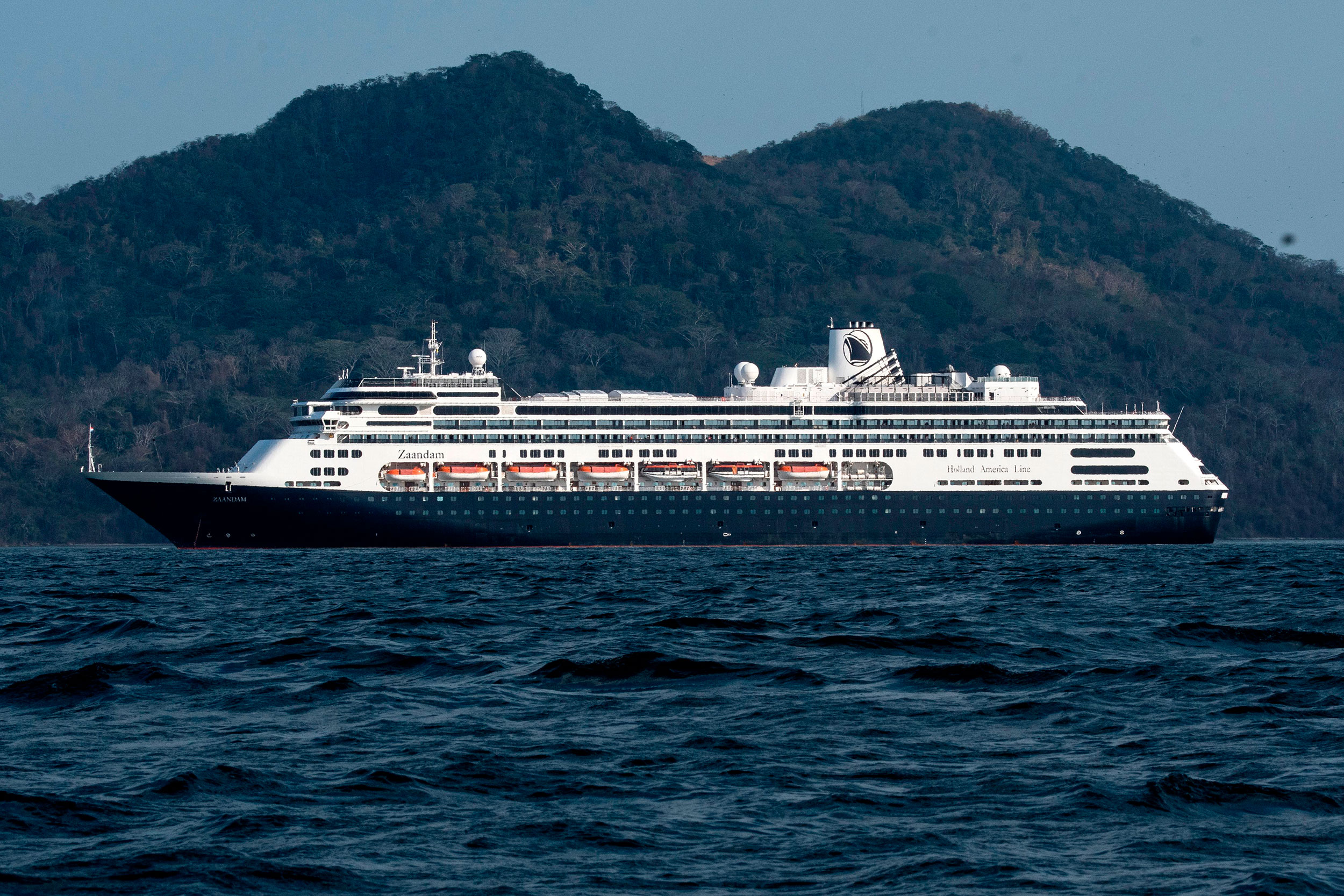 Holland America's cruise ship Zaandam enters Panama City bay on March 27.