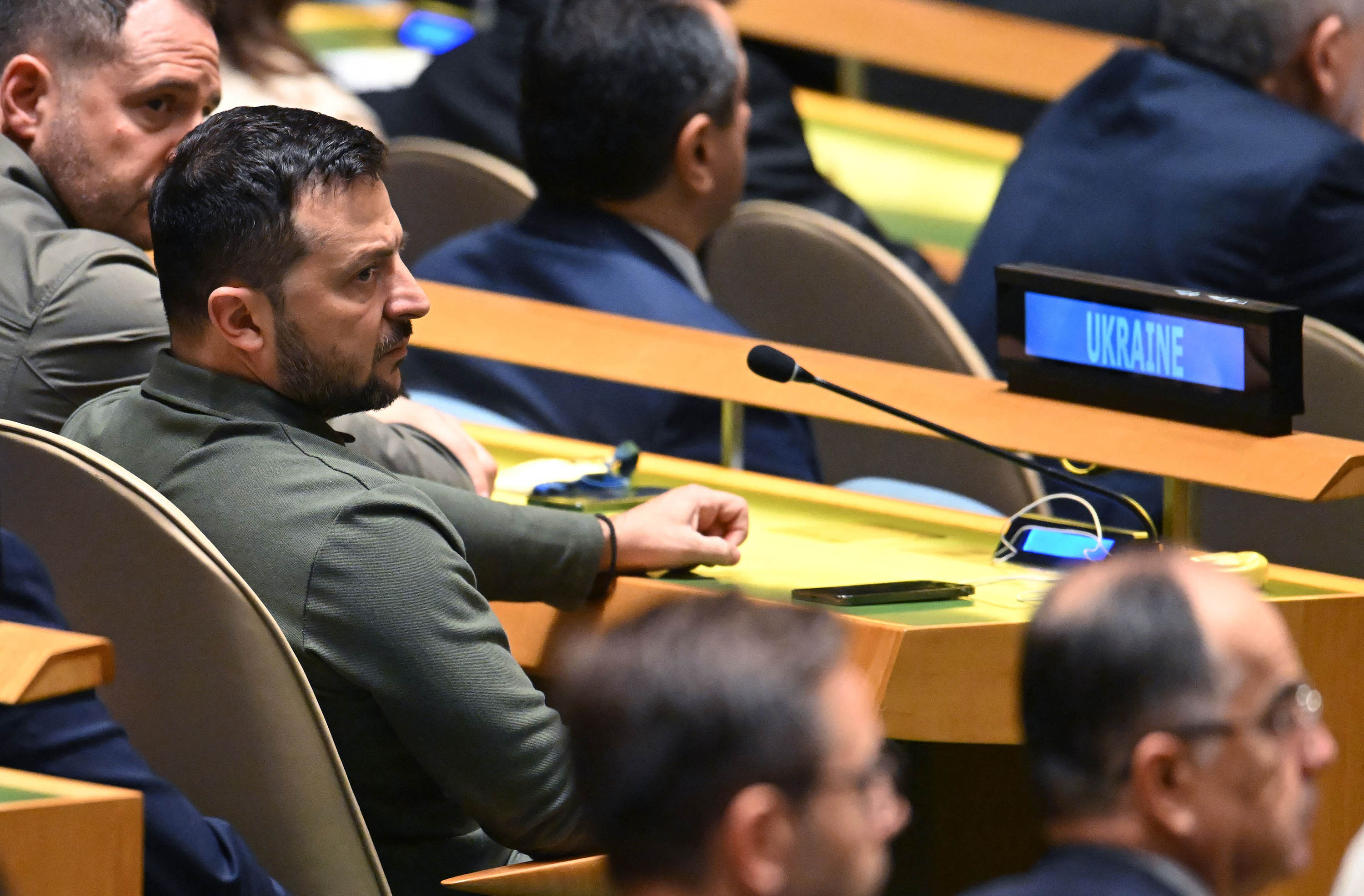 Ukrainian President Volodymyr Zelensky attends the United Nations General Assembly in New York on September 19. 