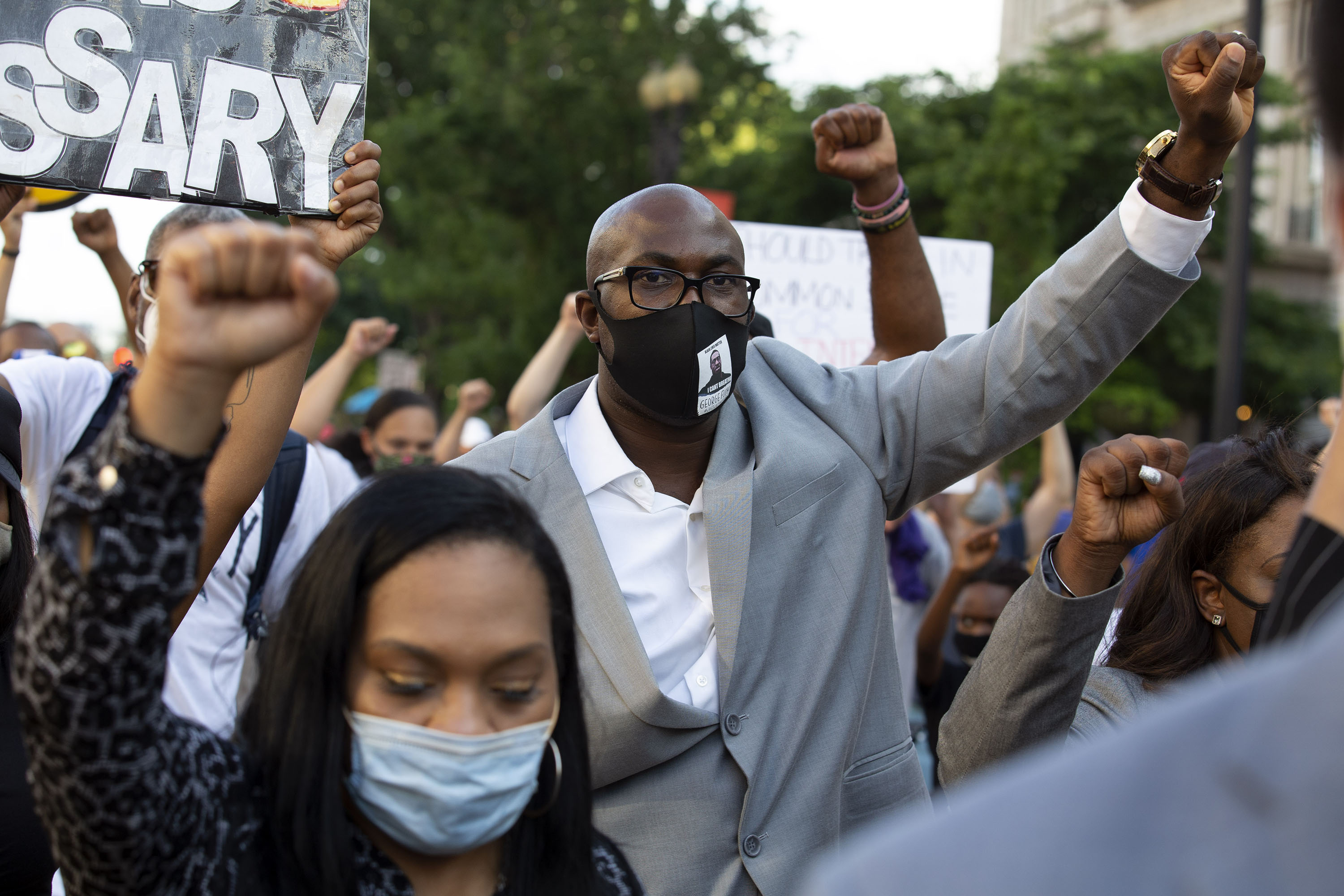 Philonise Floyd, George Floyd's brother, holds up his fist as he marches with the Black Lives Matter protest near the White House, in Washington DC, on June 10. 