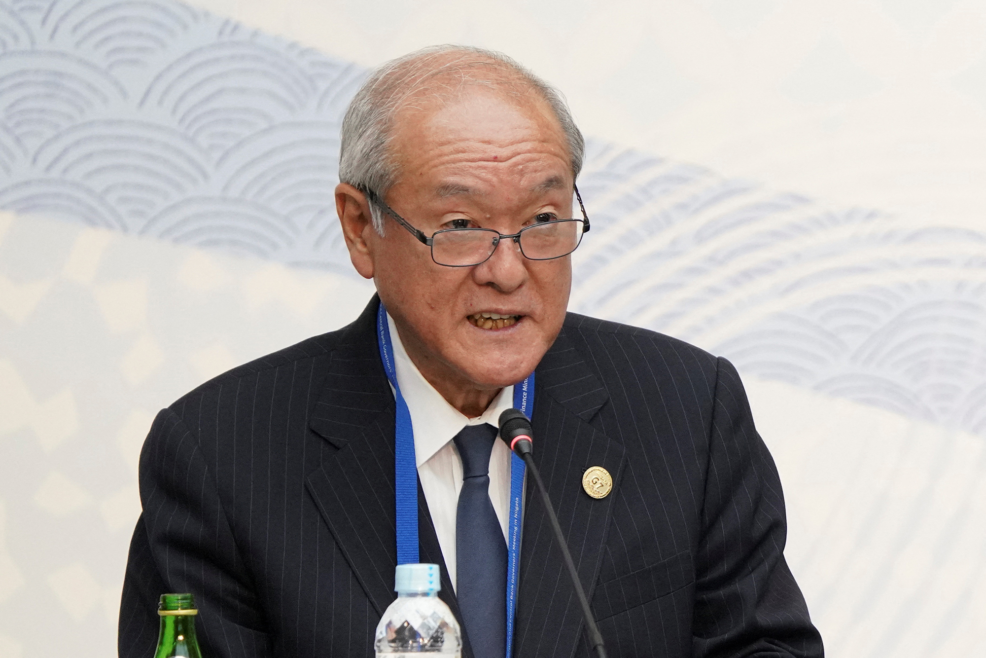 Japan's Finance Minister Shunichi Suzuki delivers a speech at the G7 High-Level Corporate Governance Roundtable in Niigata, Japan, on May 11.