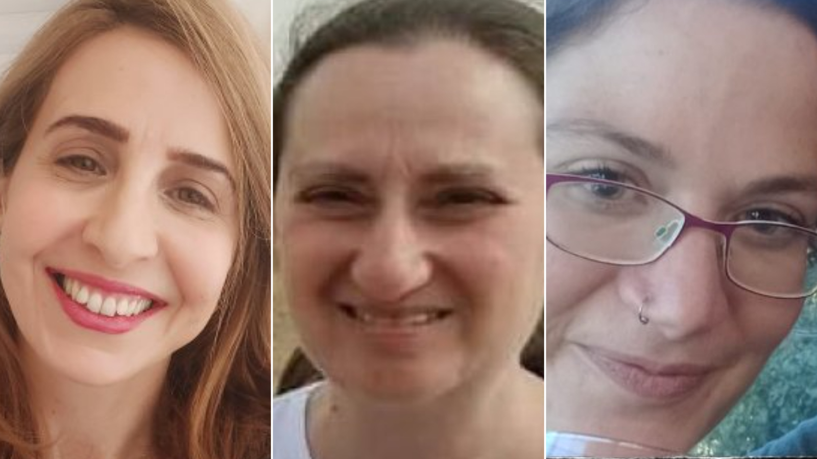 Daniel Aloni, Yelena Trupanob, Rimon Kirsht - three women who appeared in a video released by Hamas on Monday, October 30, and who are believed to be captives being held by the Palestinian militant group since its terror attack on Israel on October 7.