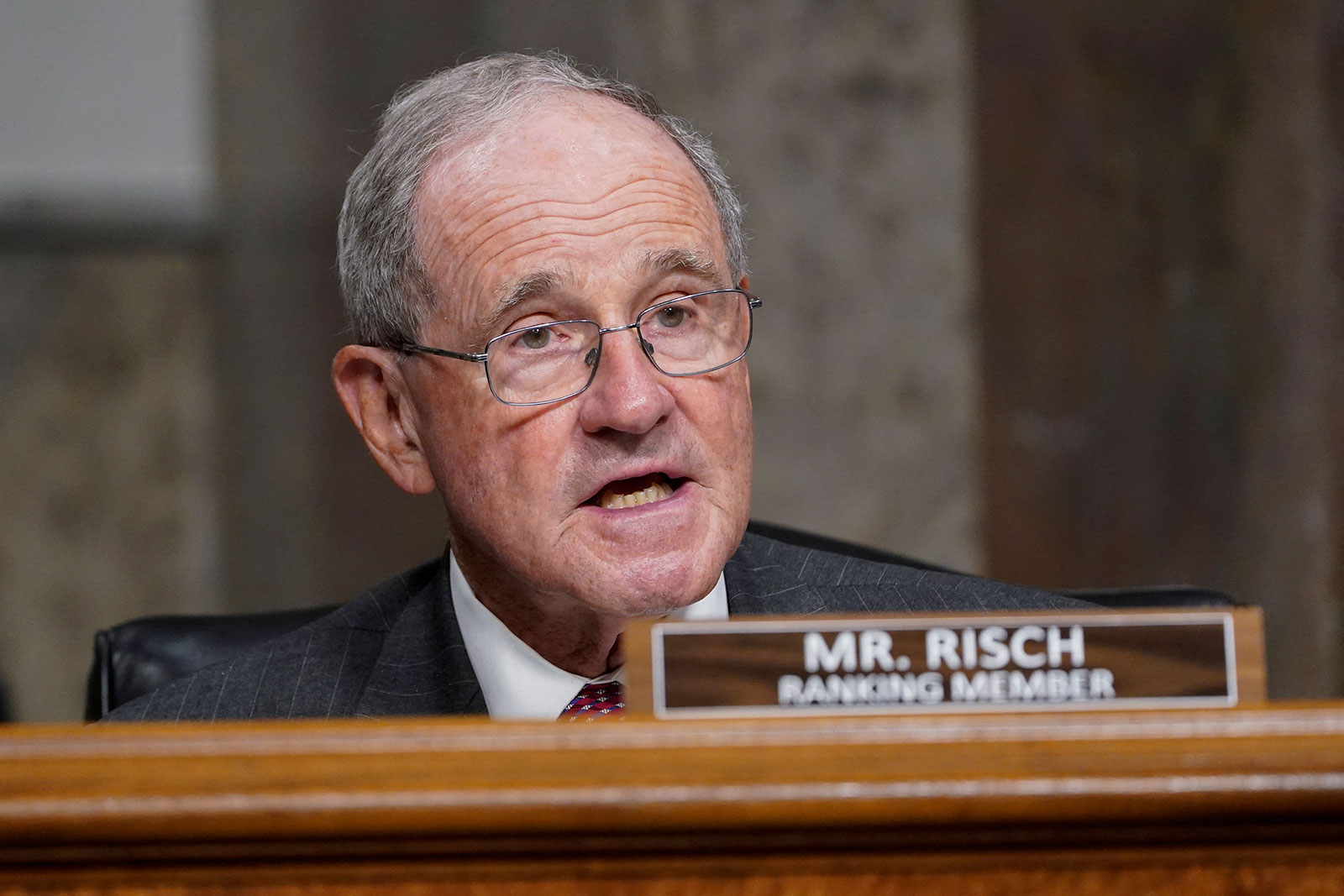 Sen. Jim Risch speaks at a US Senate Foreign Relations Committee hearing on Capitol Hill in Washington in April 2021.