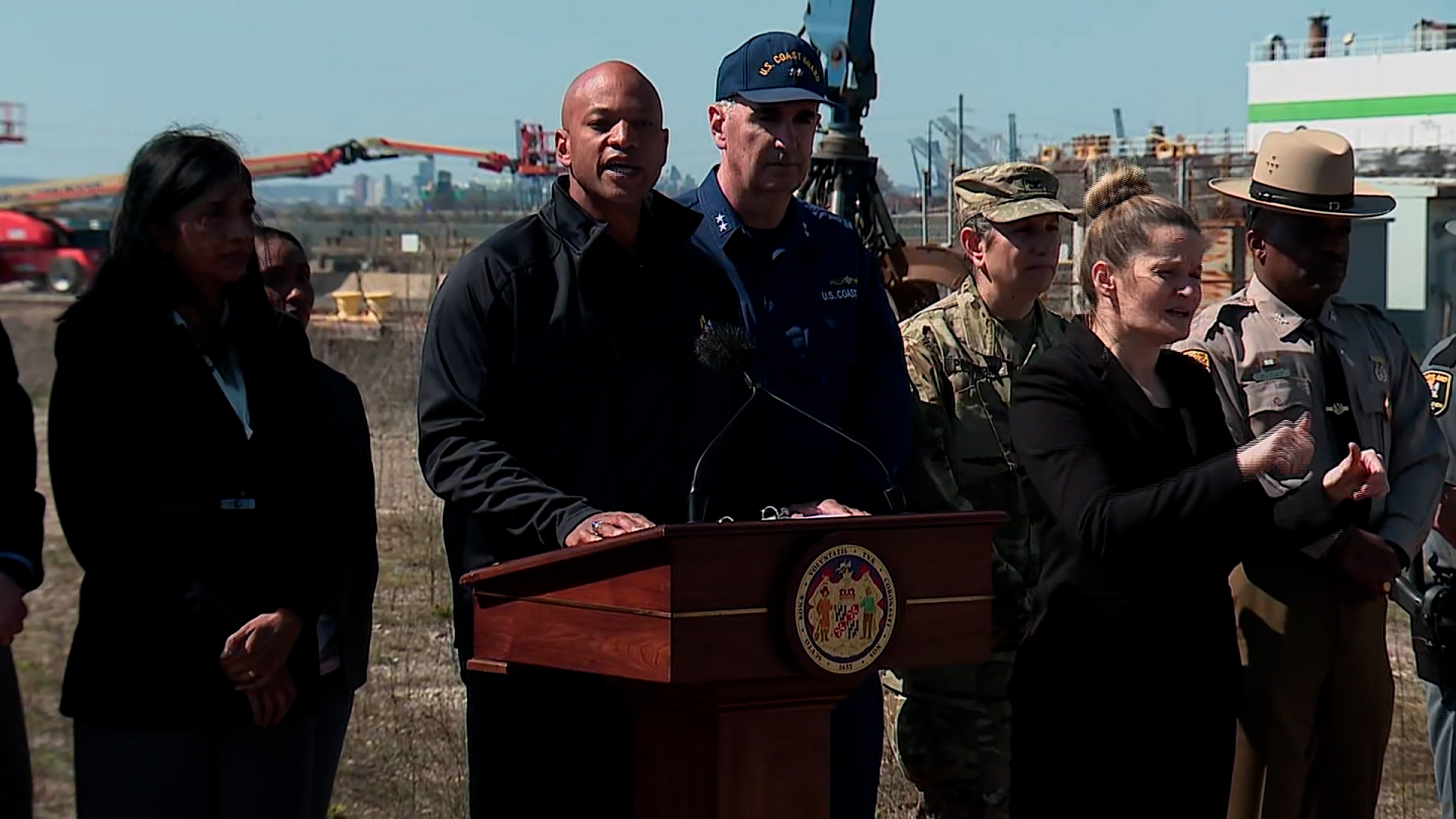 Maryland Gov. Wes Moore speaks during a press conference on Friday in Sparrows Point, Maryland. 