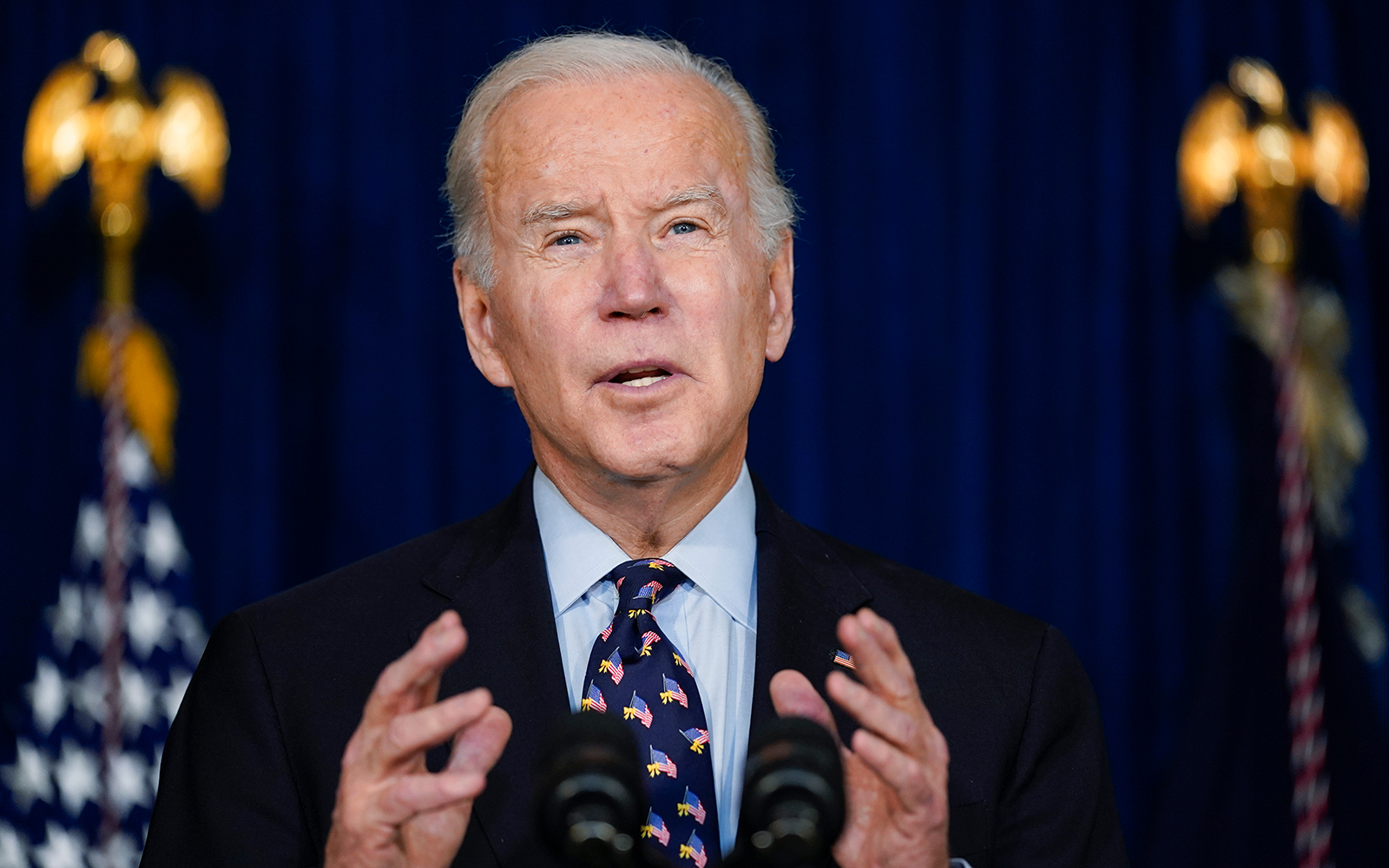 President Joe Biden speaks about the severe weather that impacted at least five states and left widespread devastation at the Chase Center in Wilmington, Del., Saturday, Dec. 11. (Carolyn Kaster/AP Images)