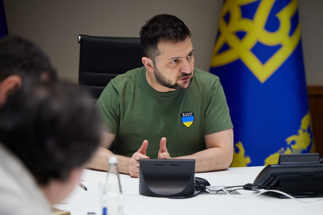 Ukrainian President Volodymyr Zelensky speaks with Ukrainian media about accelerating the supply of various types of weapons from partner countries in Kyiv, Ukraine.
