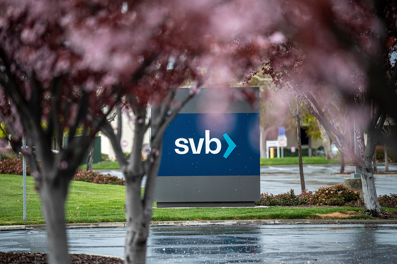 Signage outside Silicon Valley Bank headquarters in Santa Clara, California, on March 9.
