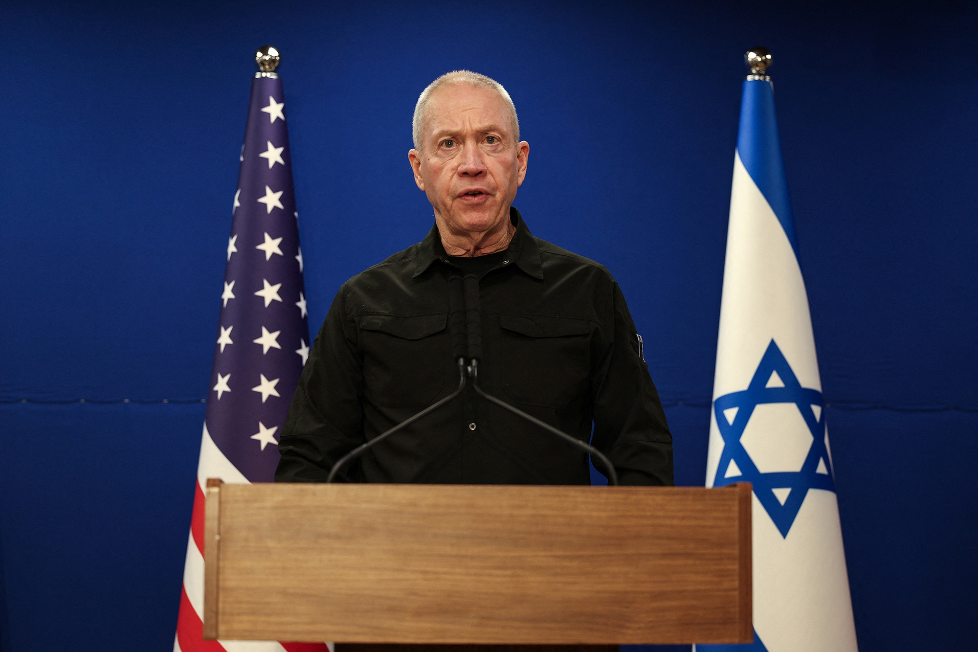 Israeli Defense Minister Yoav Gallant speaks during a press conference at Israel's Ministry of Defense in Tel Aviv, Israel, on December 18.