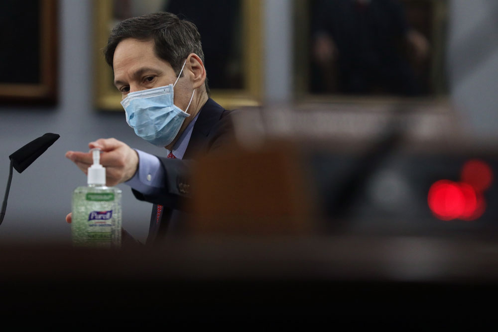 Former Director of the Centers for Disease Control and Prevention Dr. Tom Frieden uses hand sanitizer during a hearing on Covid-19 Response before the Subcommittee on the Departments of Labor, Health and Human Services, Education, and Related Agencies of the House Appropriations Committee May 6, on Capitol Hill in Washington, DC. 