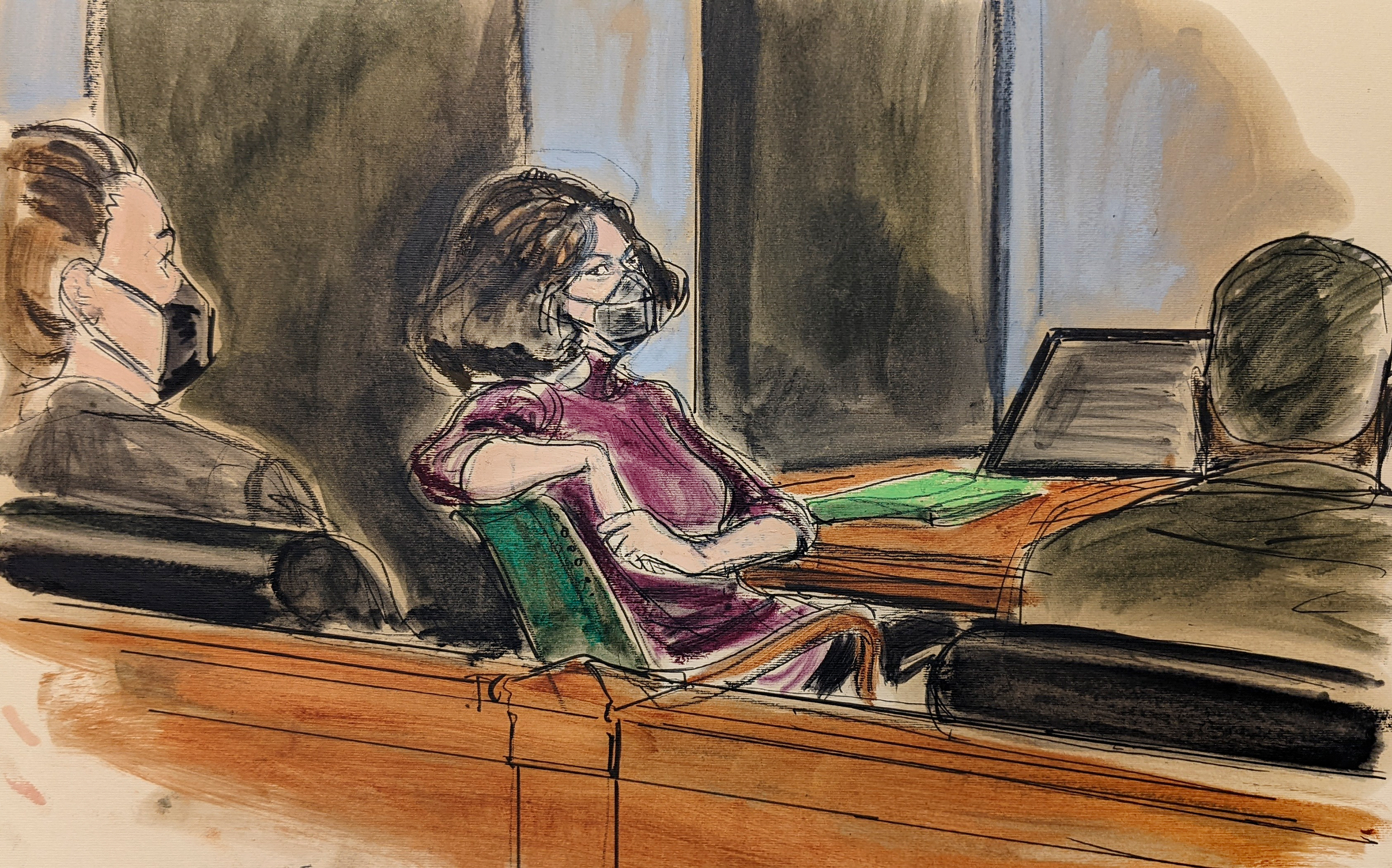 In this sketch, Ghislaine Maxwell sits in the courtroom on Wednesday, December 29, in New York. 