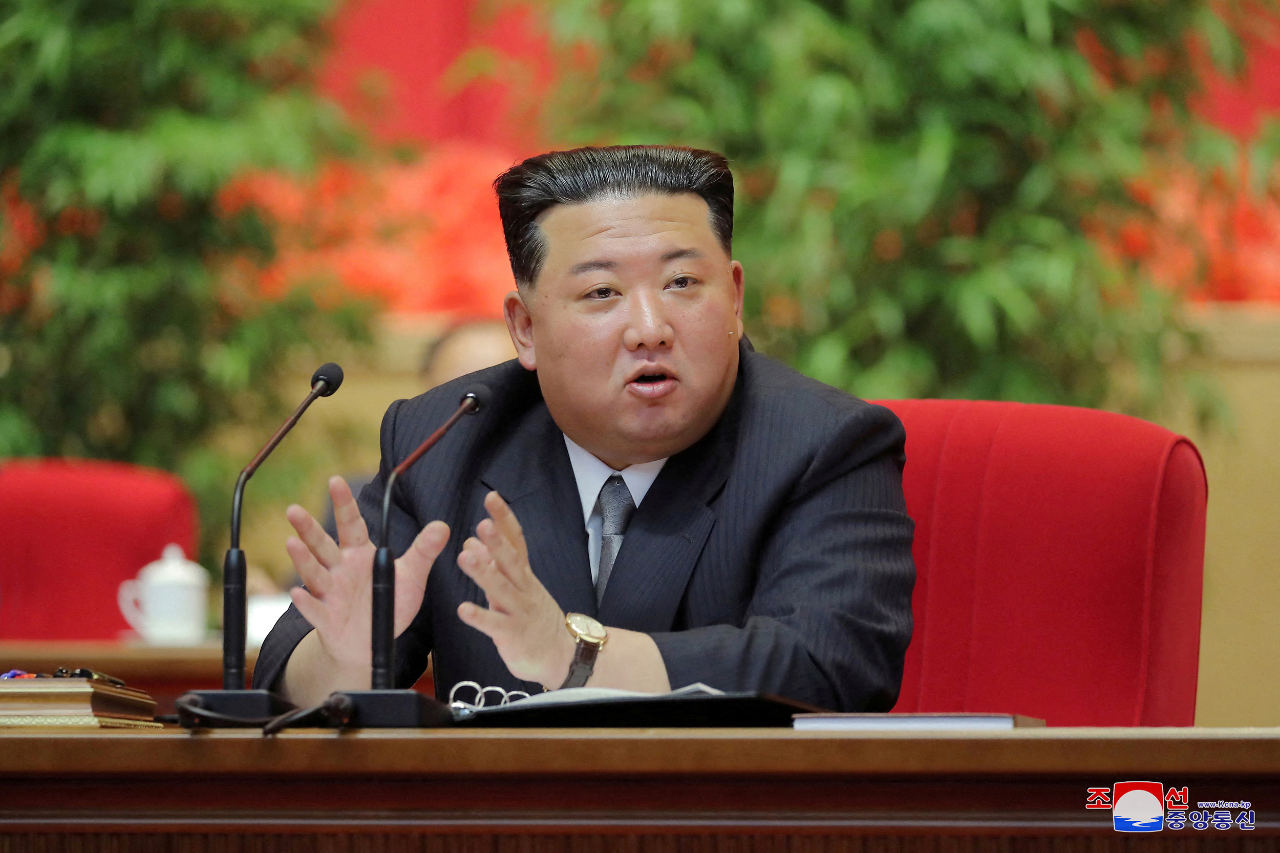 North Korea's leader Kim Jong Un addresses a special workshop for officials of the Workers' Party of Korea (WPK) in Pyongyang, North Korea, in this undated photo released on July 7.