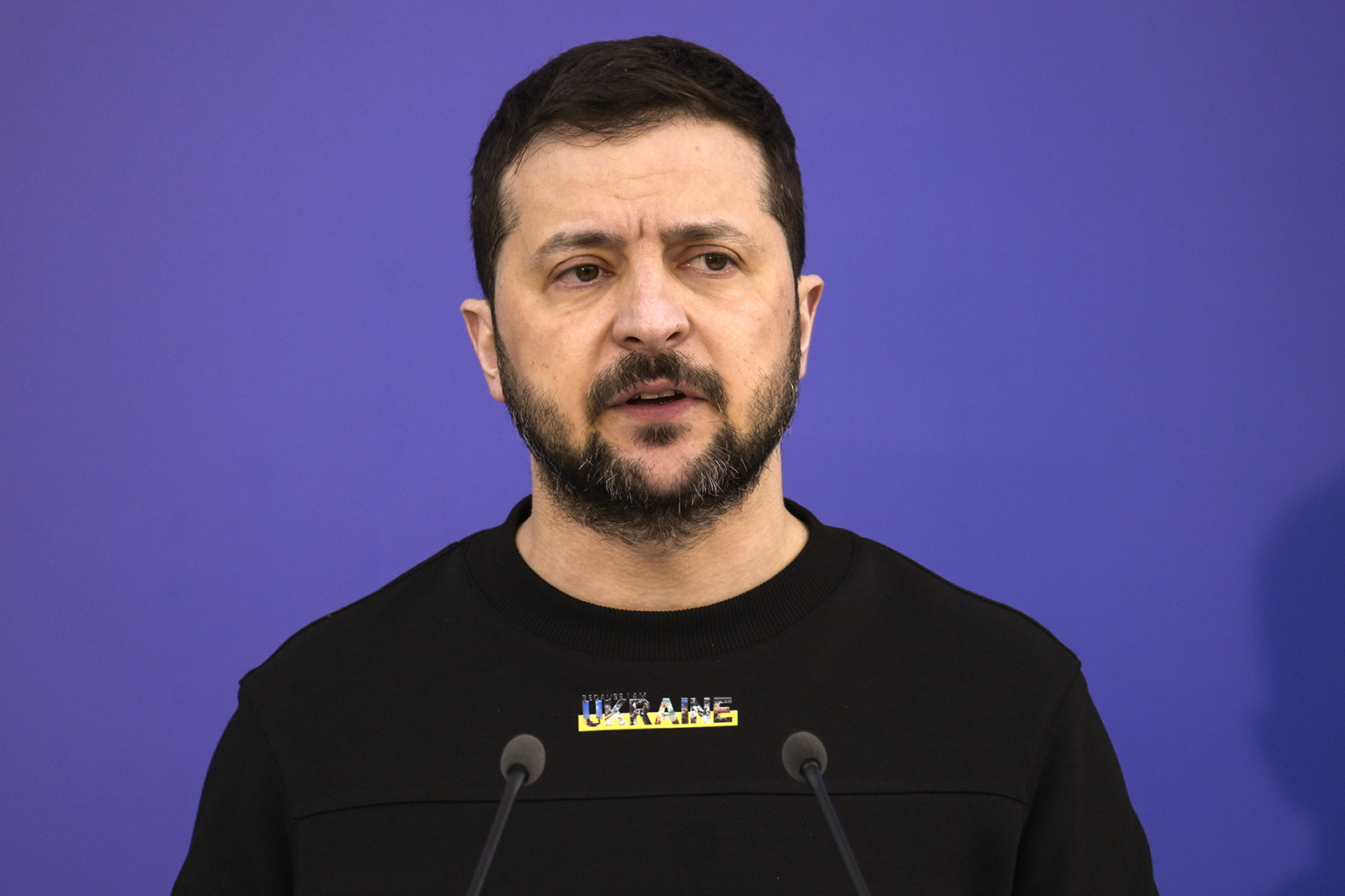 Volodymyr Zelensky speaks in Kyiv, Ukraine on April 7.