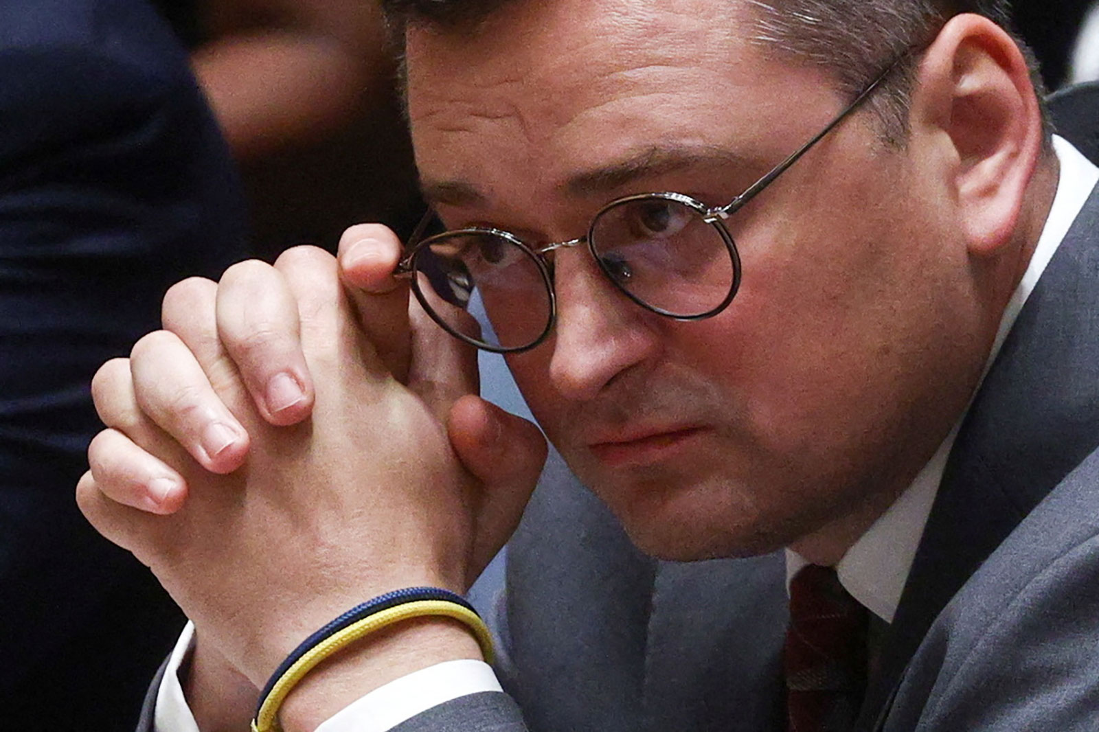 Ukrainian Foreign Minister Dmytro Kuleba attends a UN Security Council meeting on the situation amid Russia's invasion of Ukraine. 