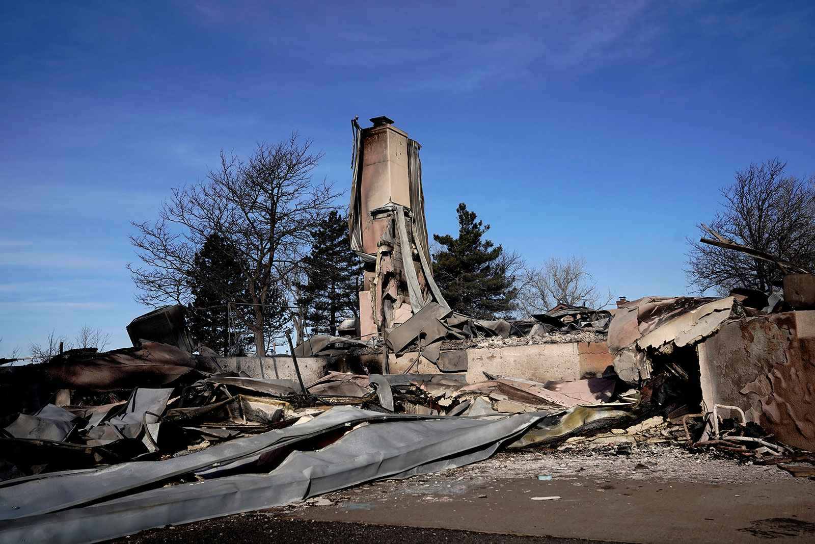A view of a home that was destroyed by the Smokehouse Creek wildfire in Canadian, Texas, on Wednesday.