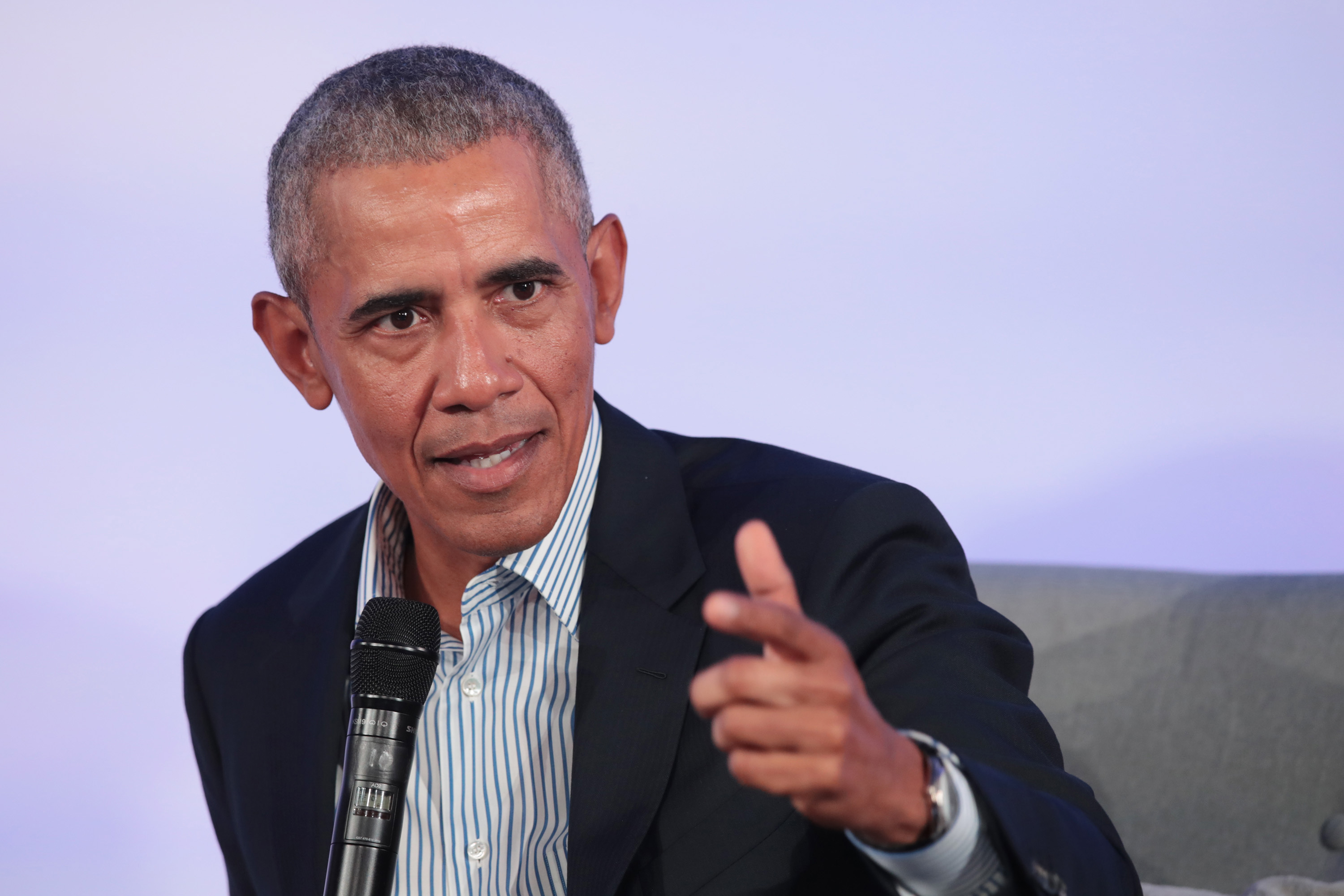 Former President Barack Obama speaks to guests at the Obama Foundation Summit on the campus of the Illinois Institute of Technology on October 29, 2019 in Chicago.