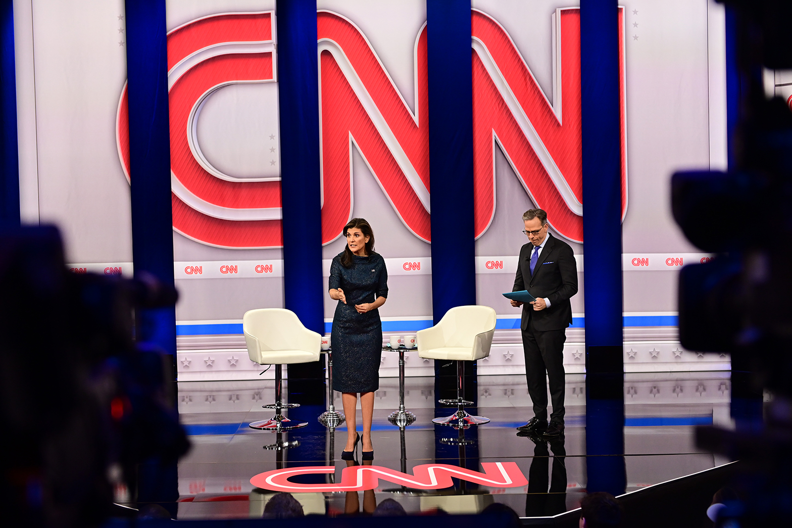 Haley participates in a CNN Republican Presidential Town Hall moderated by CNN’s Jake Tapper at New England College in Henniker, New Hampshire, on Thursday.