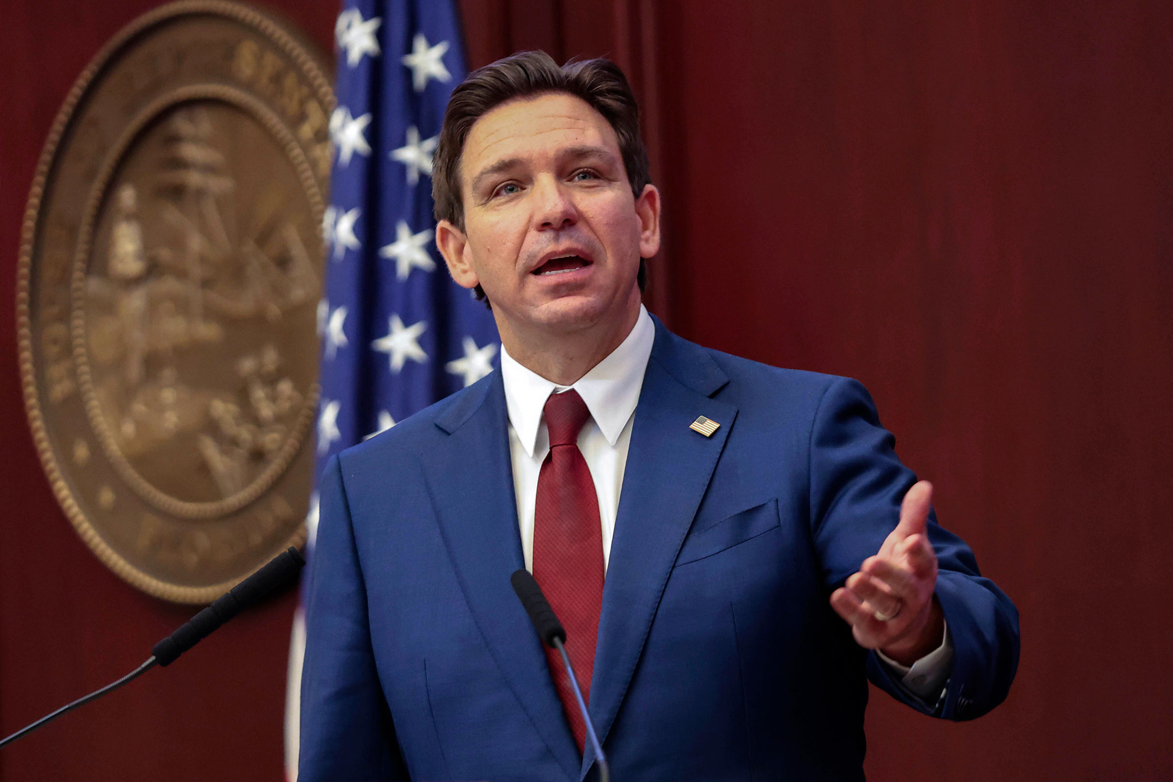 Florida Gov. Ron DeSantis gives his State of the State address during a joint session of the Senate and House of Representatives in Tallahassee, Florida, on Tuesday, January 9.