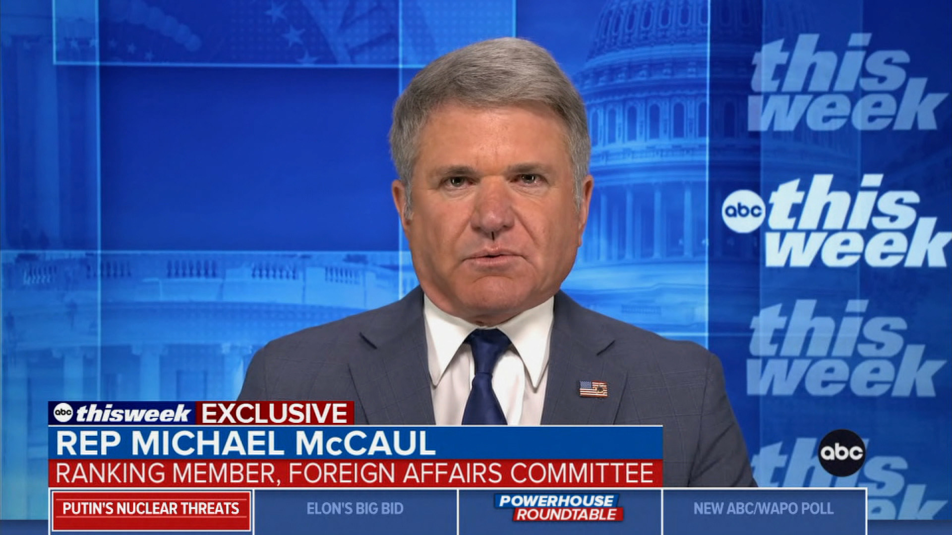 Rep. Michael McCaul, the top Republican on the House Foreign Affairs Committee speaks with ABC's "This Week," on Sunday May 1. 