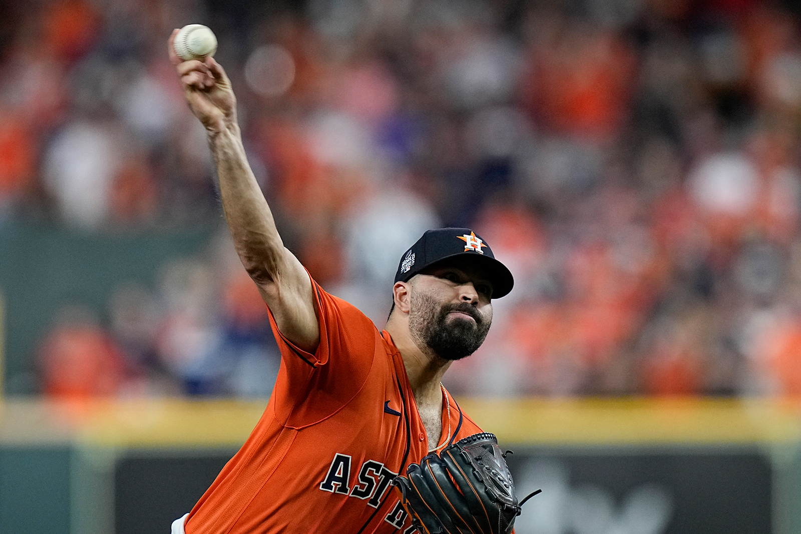 Houston Astros starting pitcher Jose Urquidy throws during the first inning in Game 2.