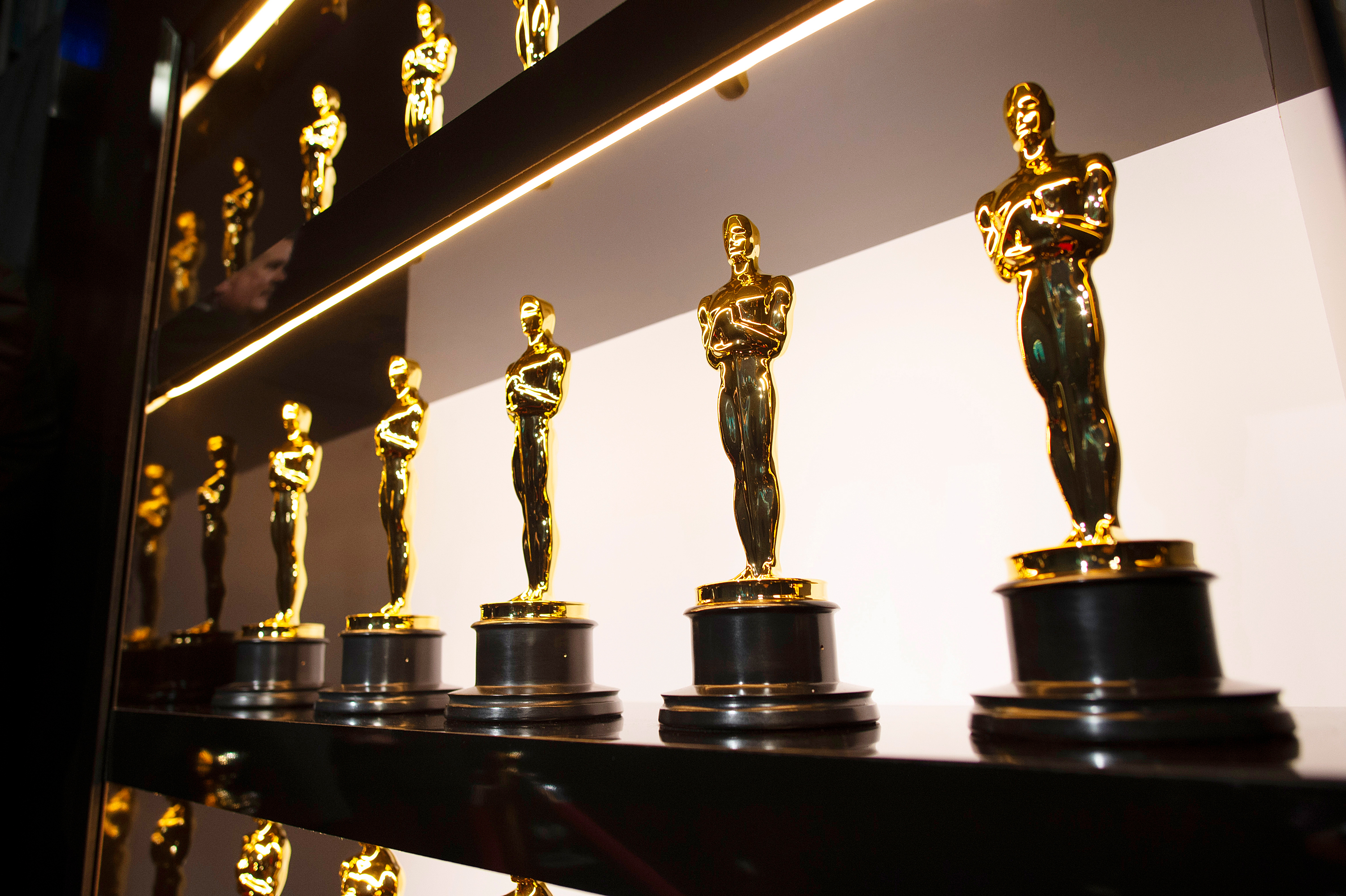 Oscars statuettes are on display backstage in 2020. 