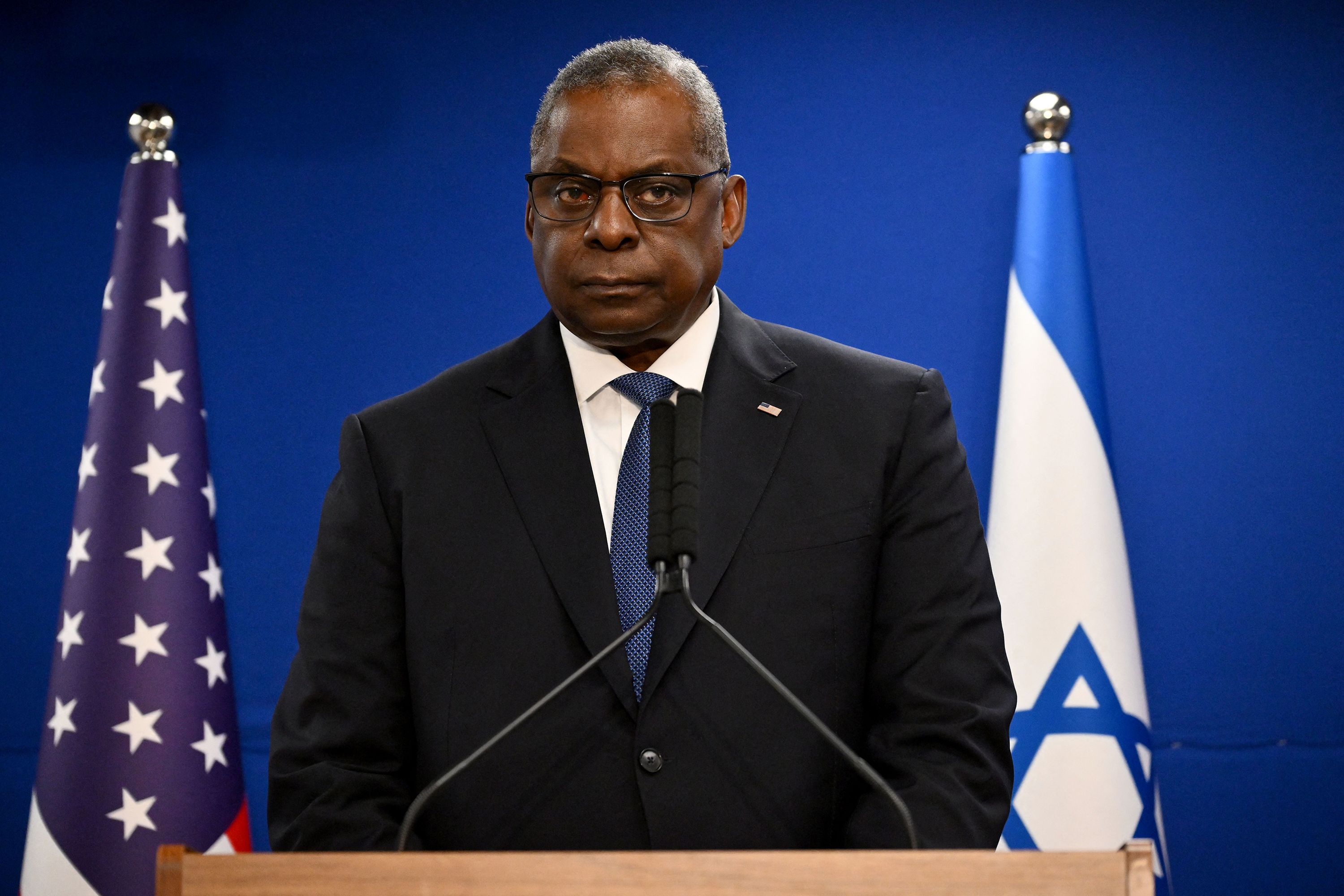 US Defense Secretary Lloyd Austin during a joint press conference with Israel's Defense Minister, in Tel Aviv on December 18, 2023.