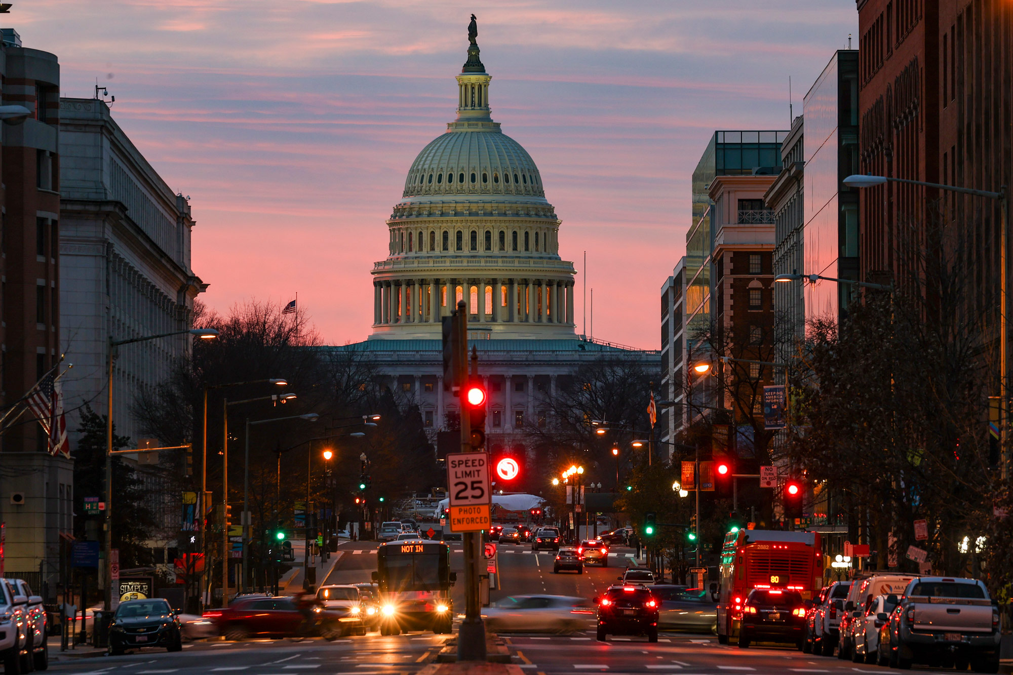 The sun rises over the US Capitol on December 28 in Washington, DC. 