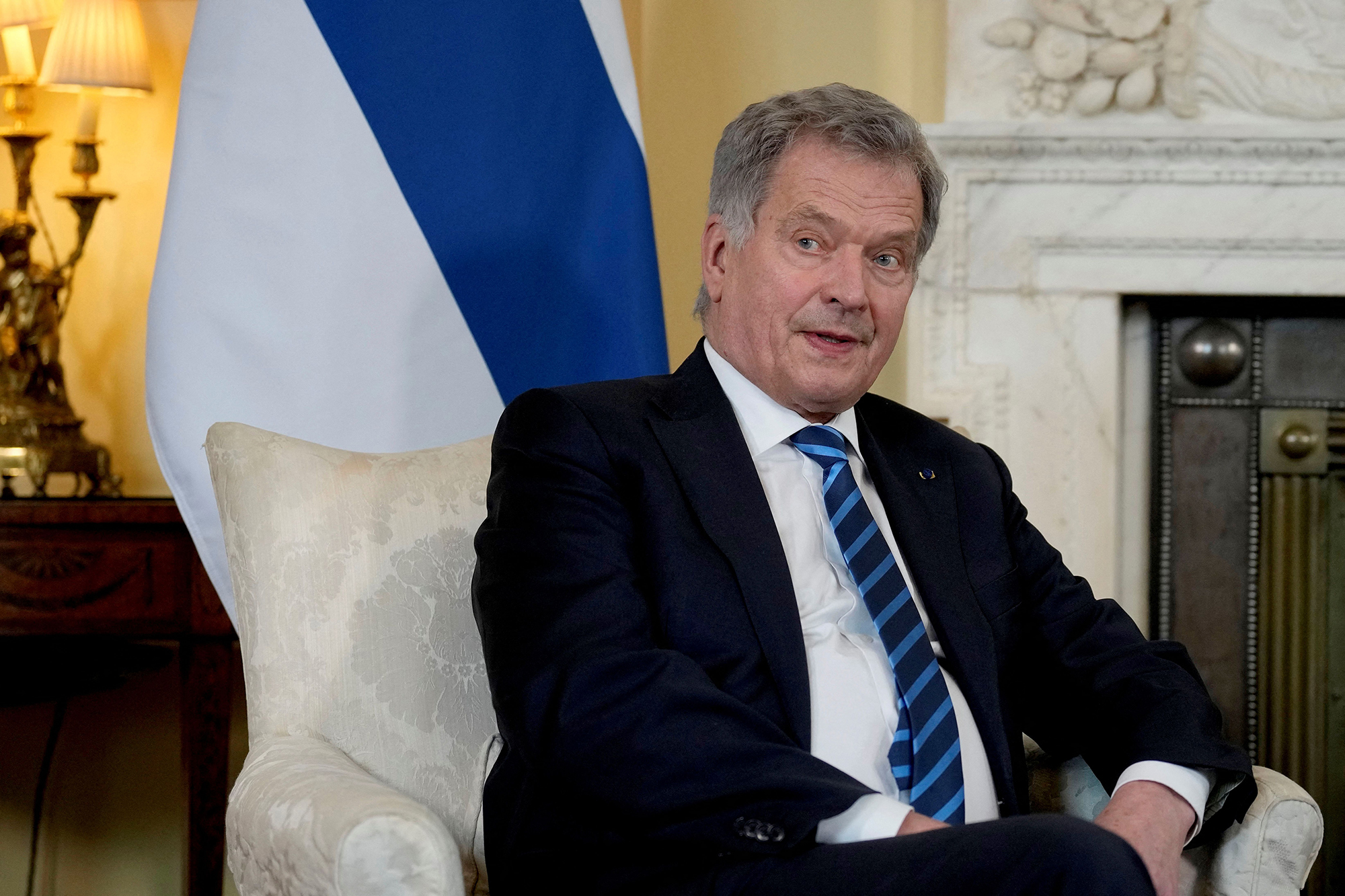 Finland’s President Sauli Niinistö attends a meeting at 10 Downing Street in London on March 15.