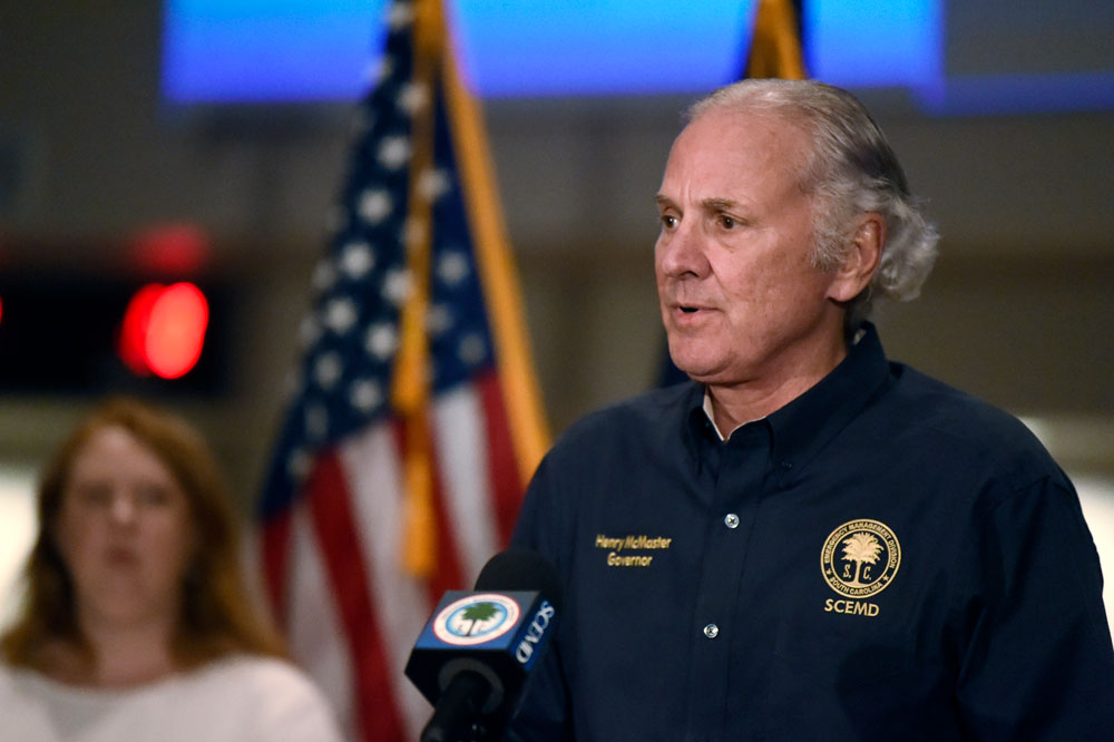South Carolina Gov. Henry McMaster speaks to reporters on Monday, April 13, in West Columbia, South Carolina.