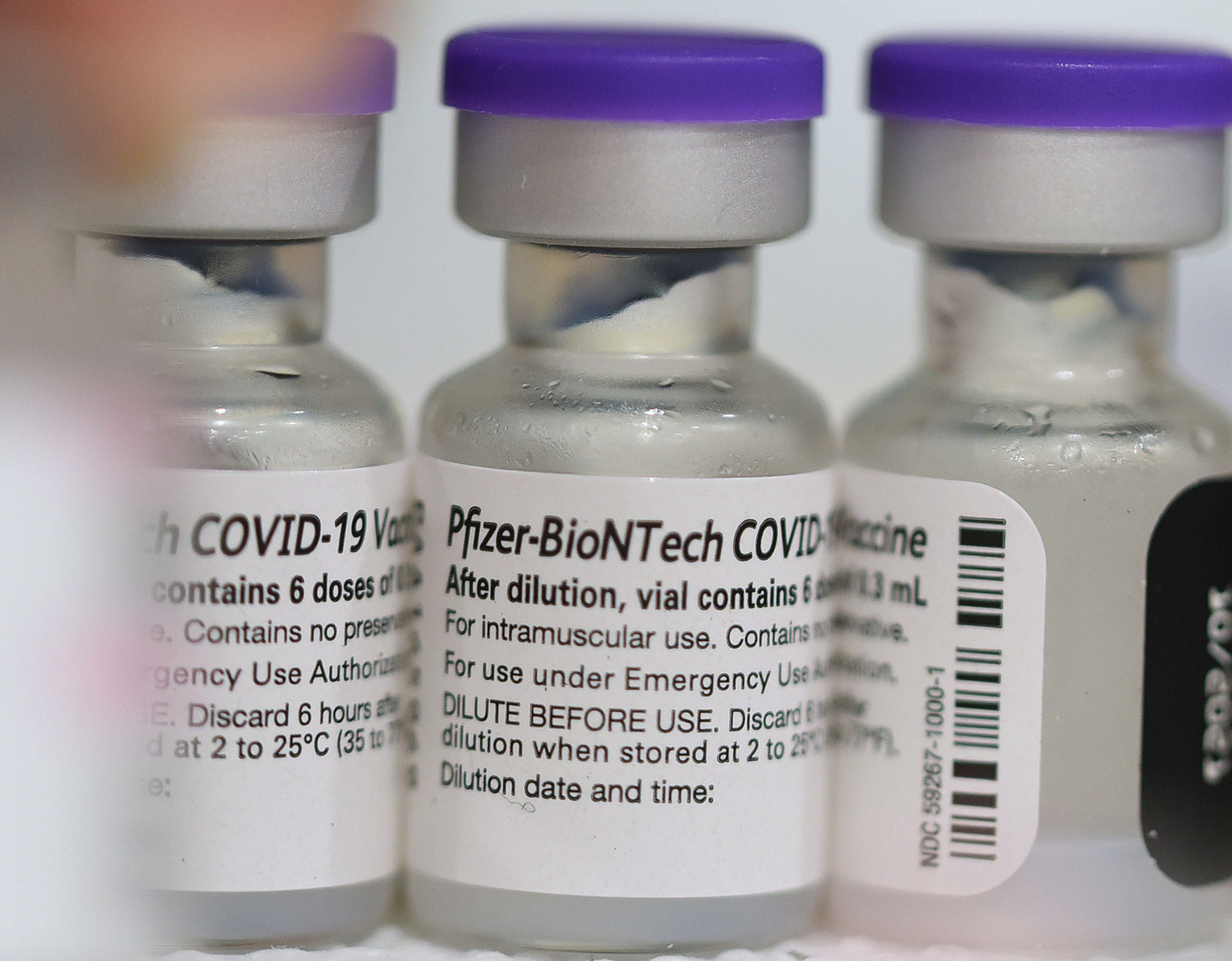 Vials of the Pfizer Covid-19 vaccine are seen at a vaccination clinic in Winter Springs, Florida, on September 11.