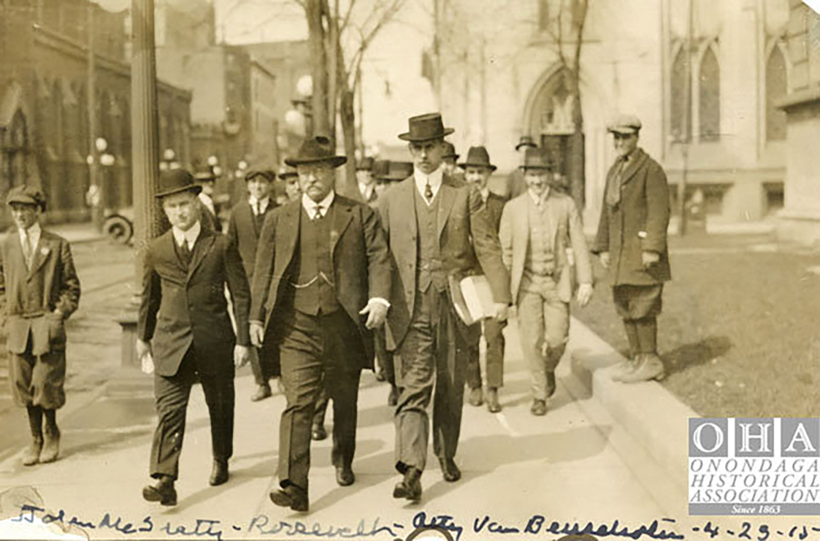 In this 1915 photo from the Onondaga Historical Association shows Theodore Roosevelt in Syracuse, New York, during the William Barnes vs. Theodore Roosevelt libel suit.