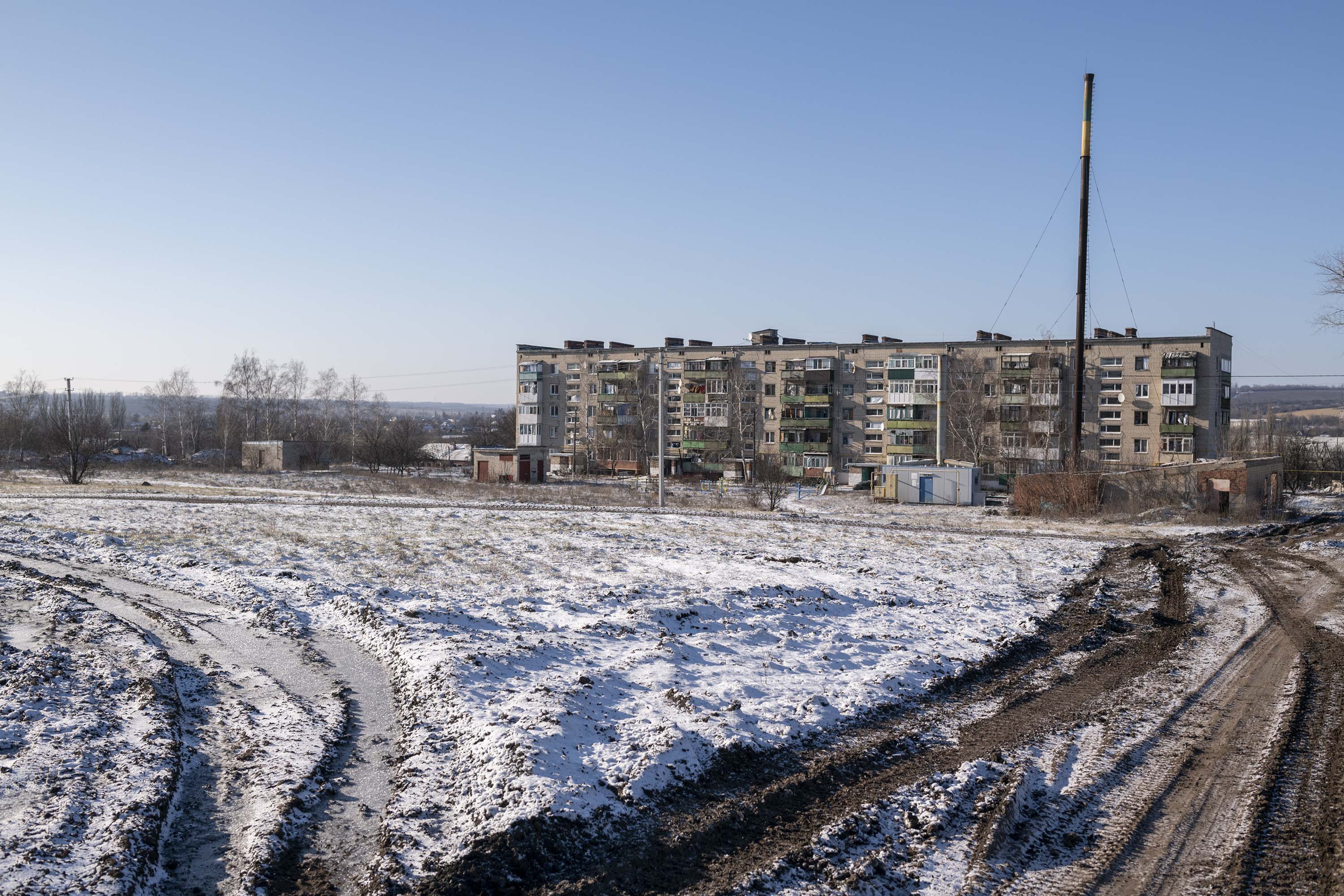 A residential building is pictured in Krasna Hora, Ukraine, on January 7. 