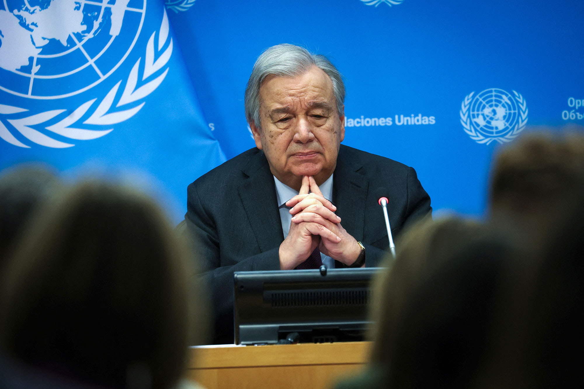United Nations Secretary General Antonio Guterres attends a press conference at U.N. headquarters in New York City, on February 8.