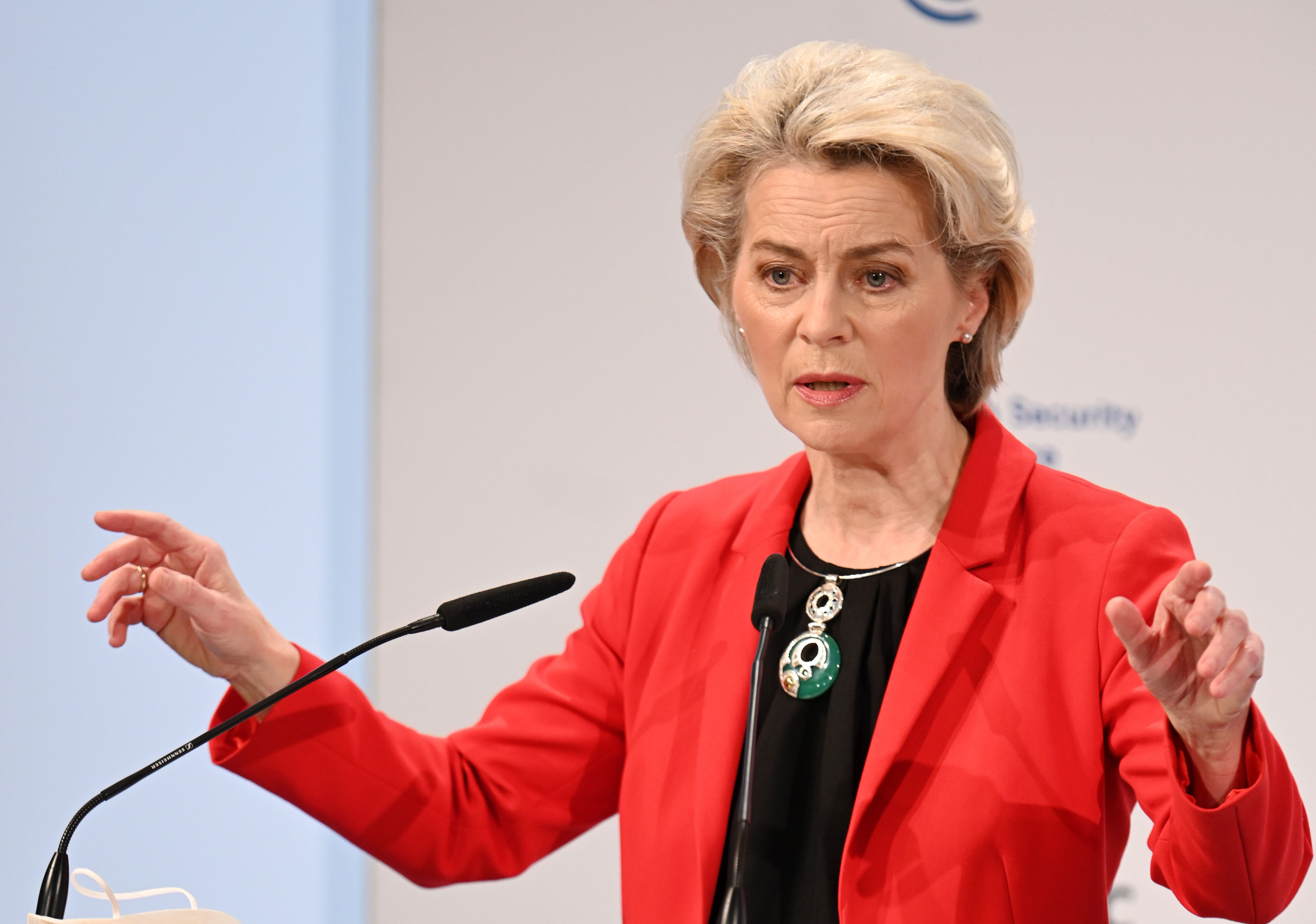 Ursula von der Leyen, President of the European Commission, speaks at the 58th Munich Security Conference. on Feb. 19.