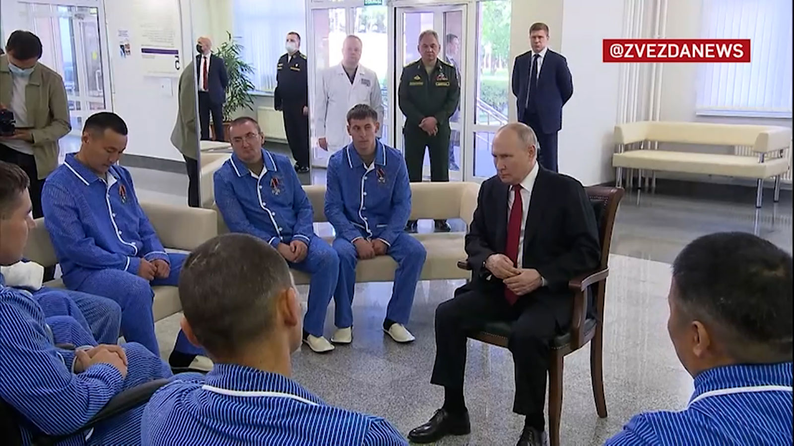 Russian President Vladimir Putin meets with wounded soldiers on Monday, June 12. 