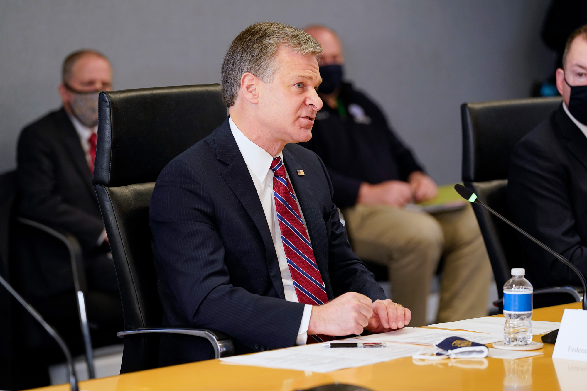 FBI Director Christopher Wray speaks during a briefing about the upcoming presidential inauguration at FEMA headquarters on January 14 in Washington, DC.