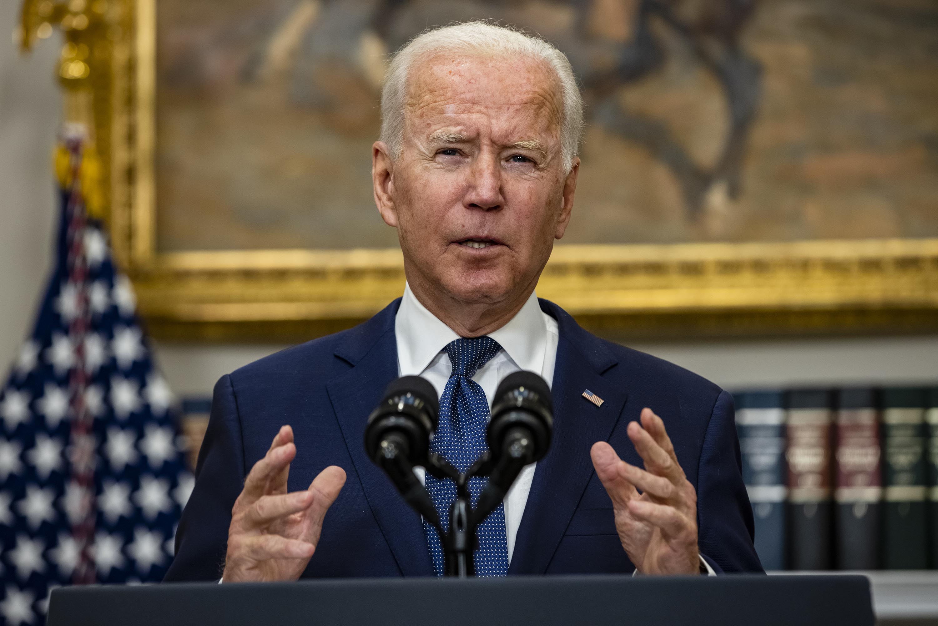 US President Joe Biden speaks from the White House August 22 in Washington, DC. 