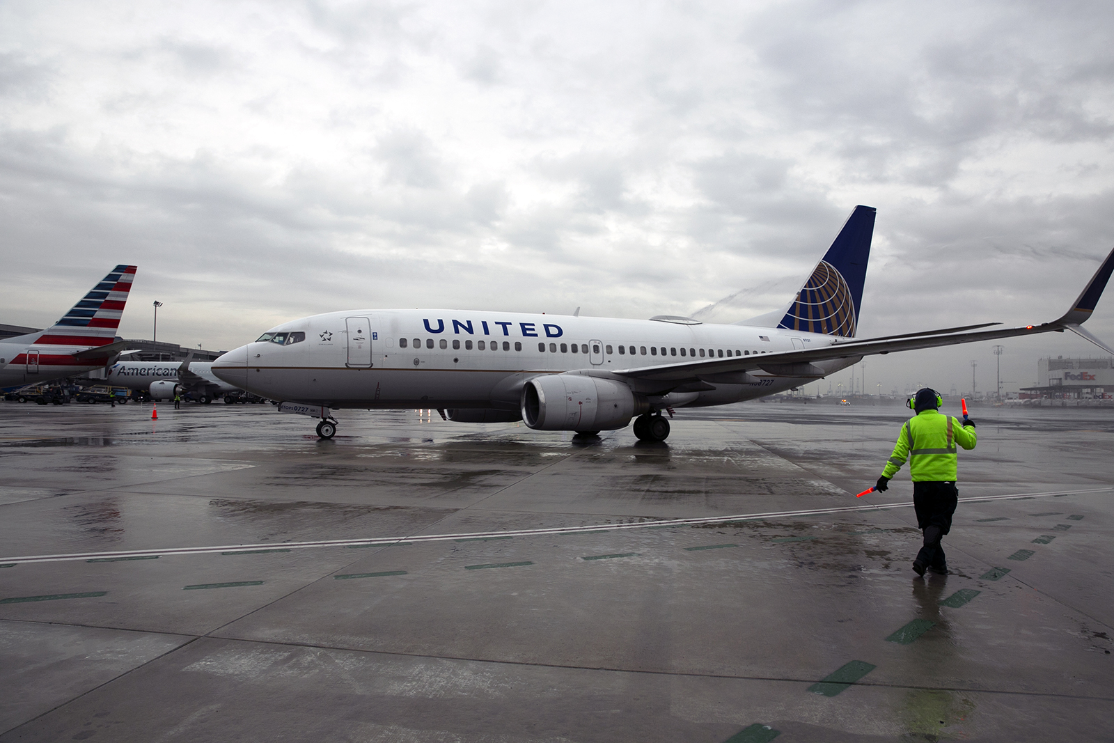 A Boeing 737-700 United Airlines flight landing at the new Terminal A at Newark Liberty International Airport in Elizabeth, N.J., on Thursday, January 12.