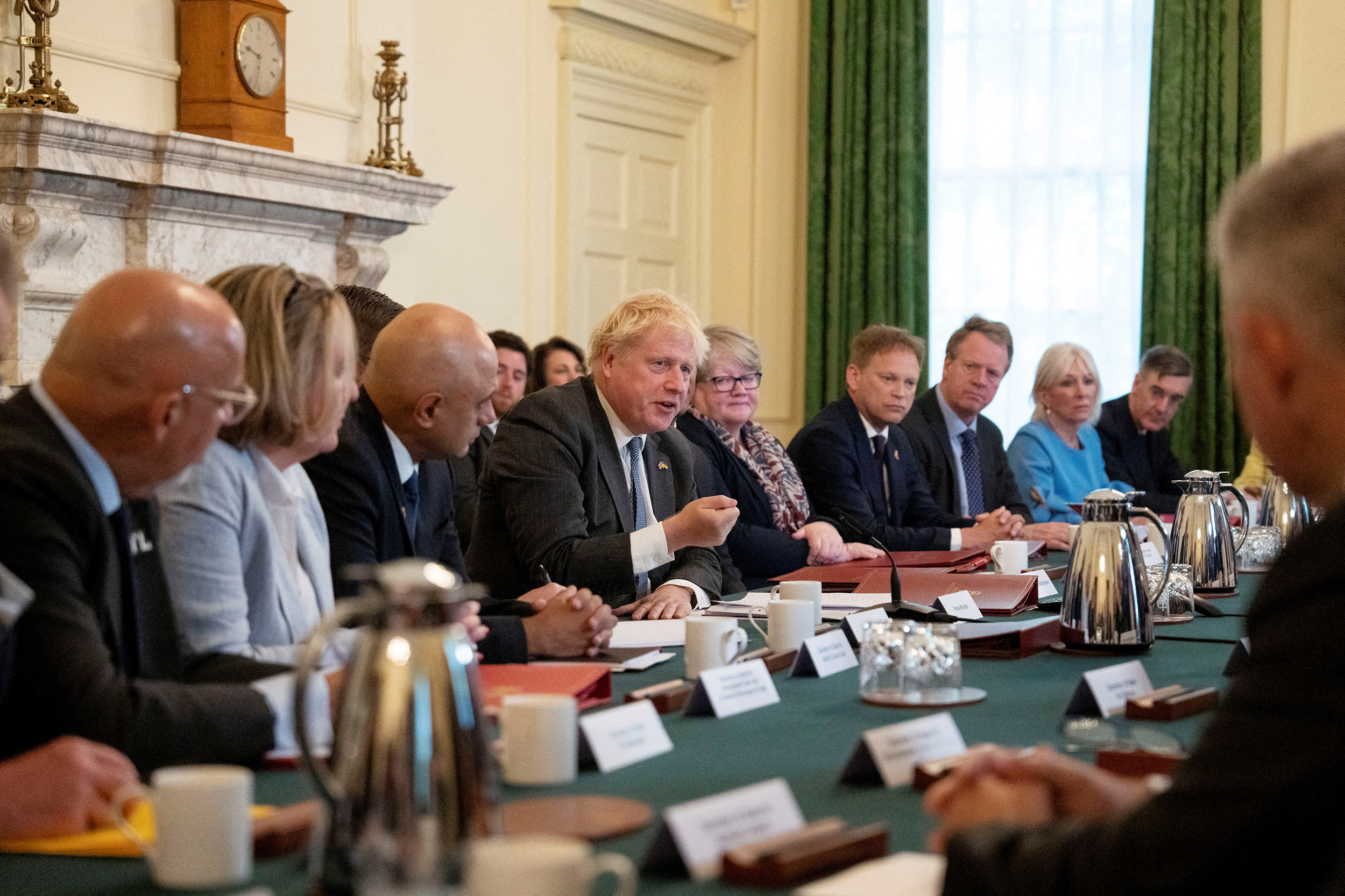 British Prime Minister Boris Johnson, center, holds court during a cabinet meeting in Downing Street in London, England, on June 21.