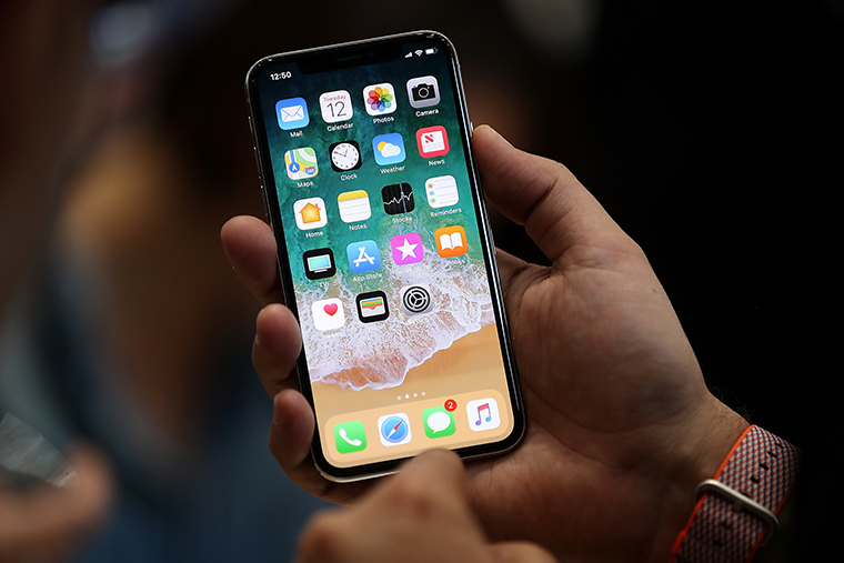 The new iPhone X is displayed during an Apple special event at the Steve Jobs Theater on the Apple Park campus on September 12, 2017 in Cupertino, California.