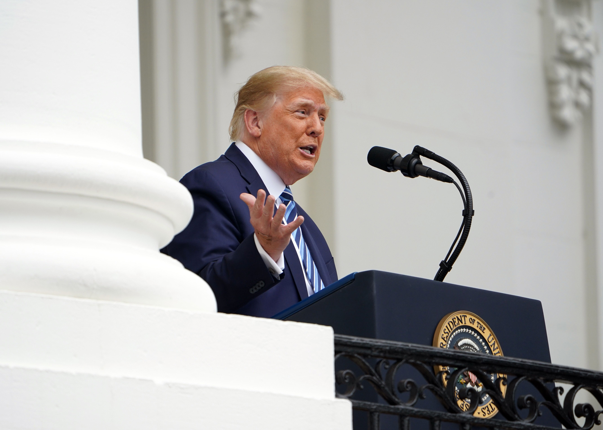 President Donald Trump speaks from the South Portico of the White House in Washington, DC, on October 10.