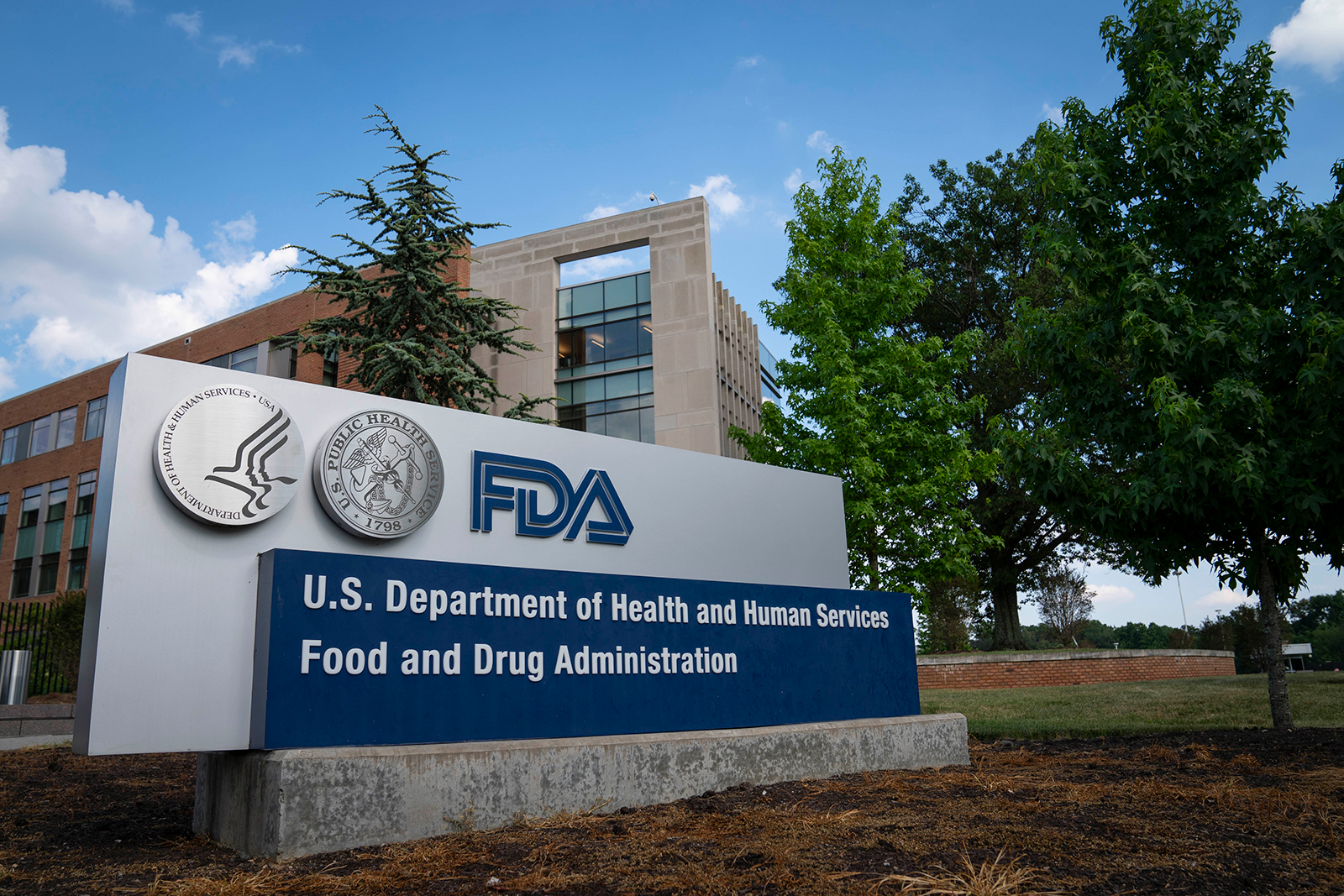 A sign for the Food And Drug Administration is seen outside of the agency's headquarters in White Oak, Maryland, on July 20.