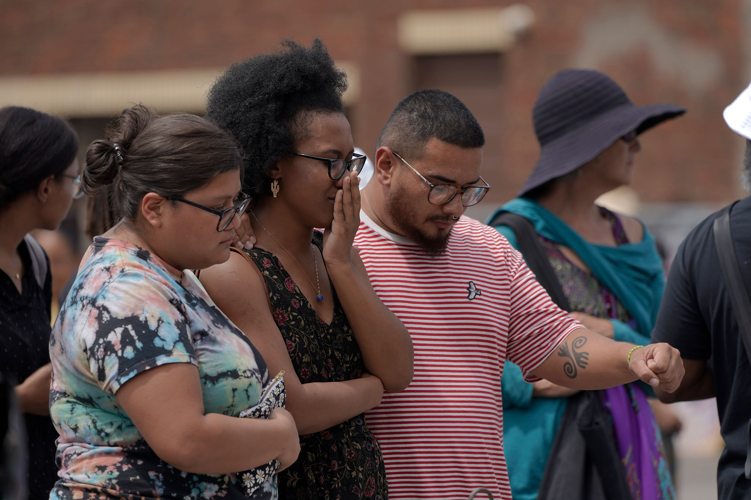People gather at George Floyd Square during the sentencing hearing on June 25.