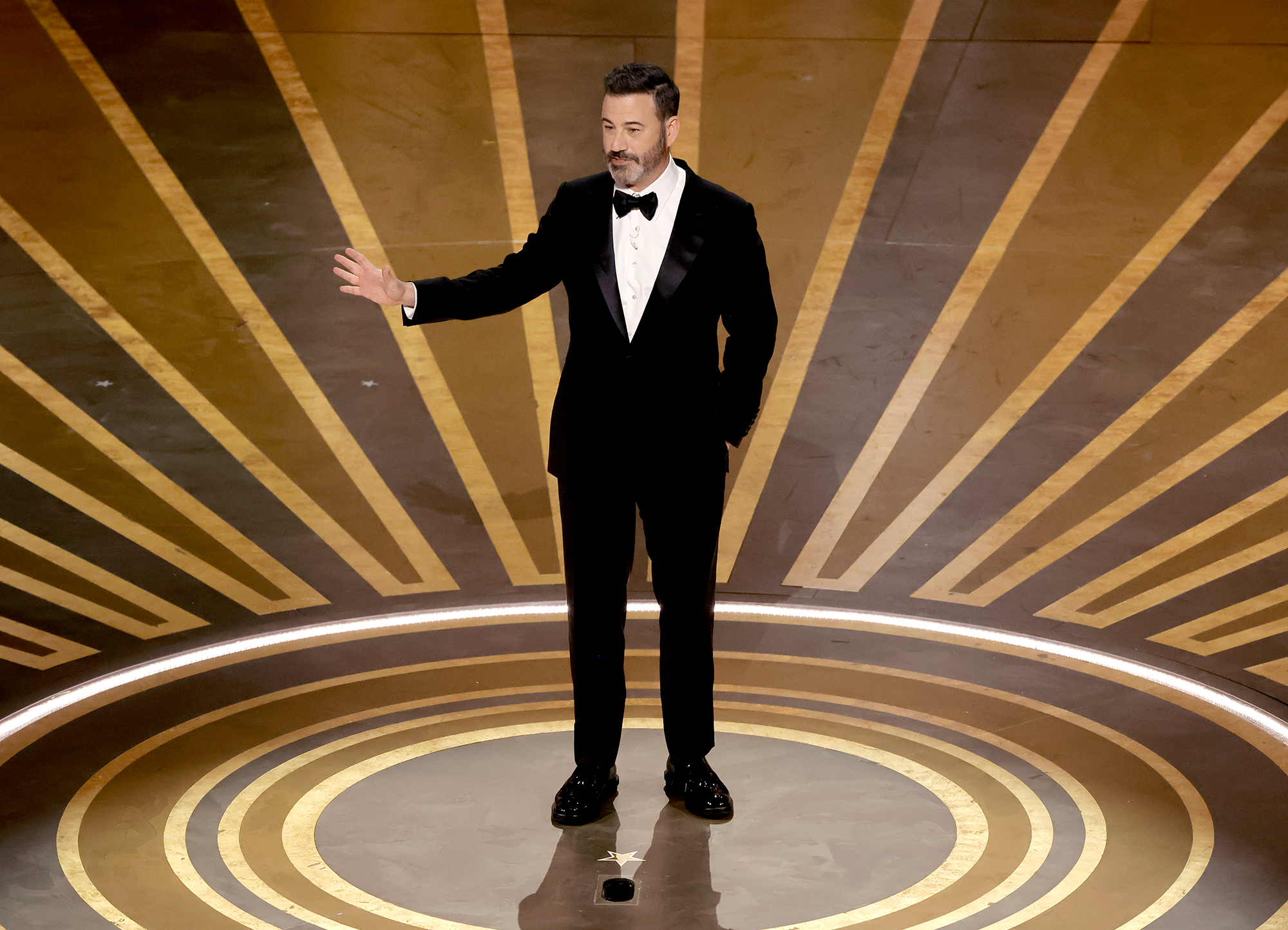 Host Jimmy Kimmel speaks onstage.