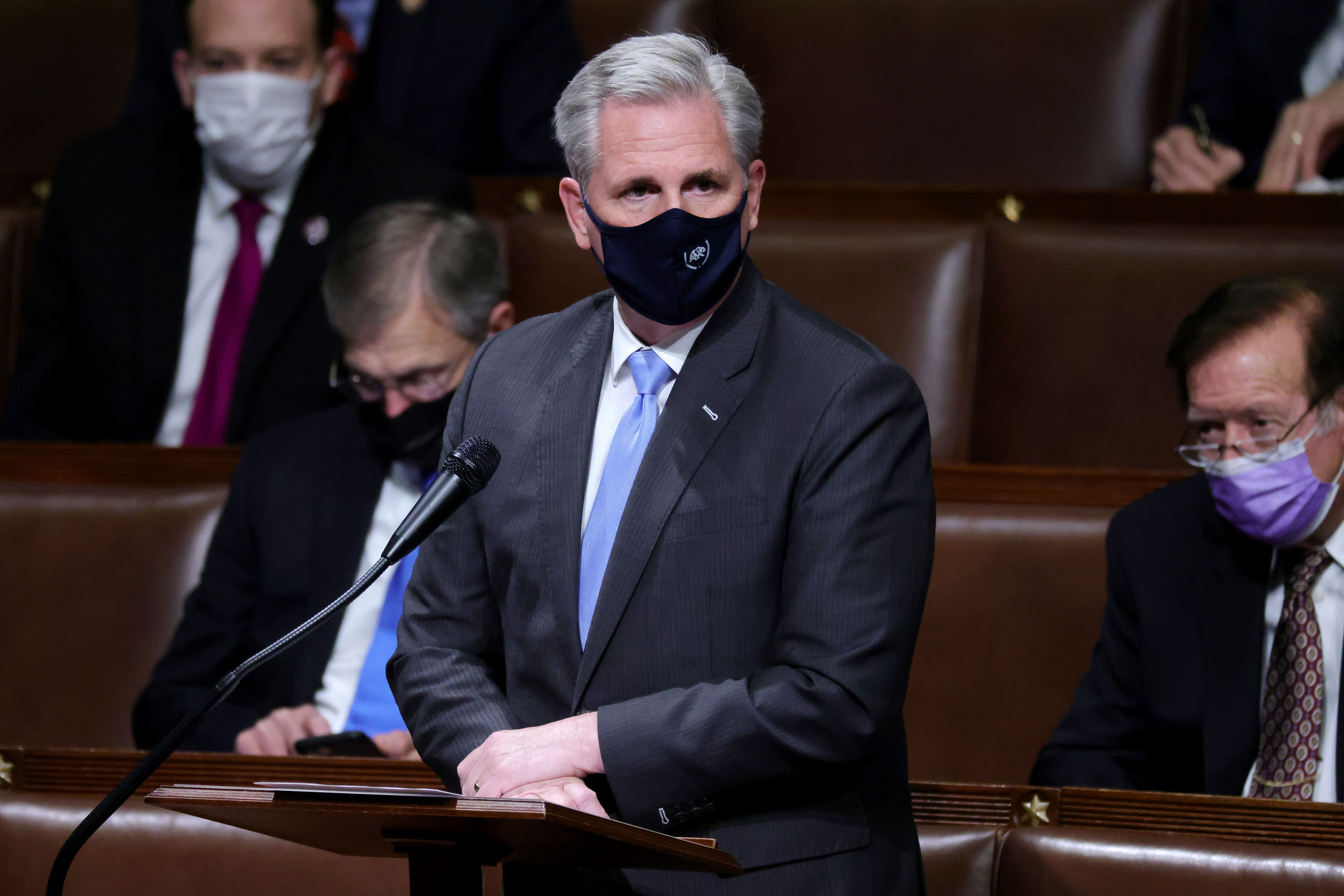 House Republican leader Kevin McCarthy speaks in the House Chamber on January 6.