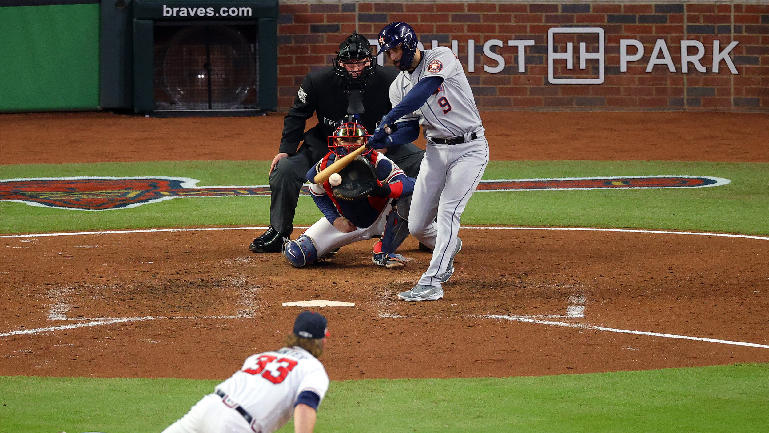 Marwin Gonzalez of the Astros hits a two-RBI single during the fifth inning.
