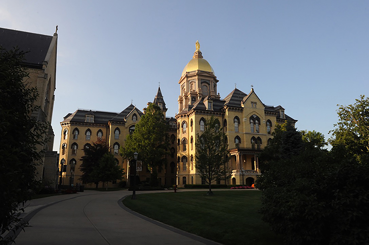 The Main Building on the campus of Notre Dame University in South Bend, Indiana. 