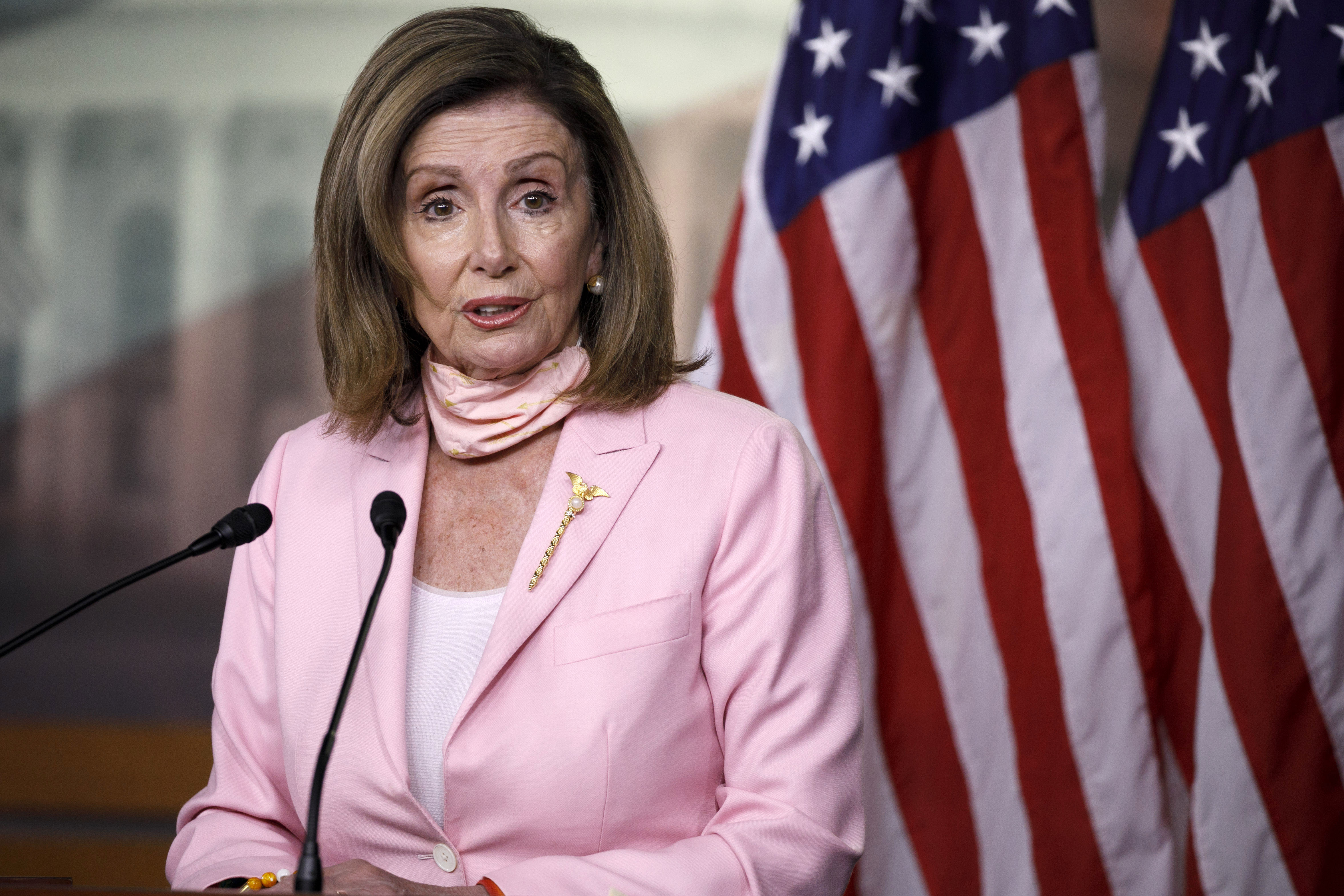 House Speaker Nancy Pelosi speaks during a news conference in Washington, DC, on July 9.