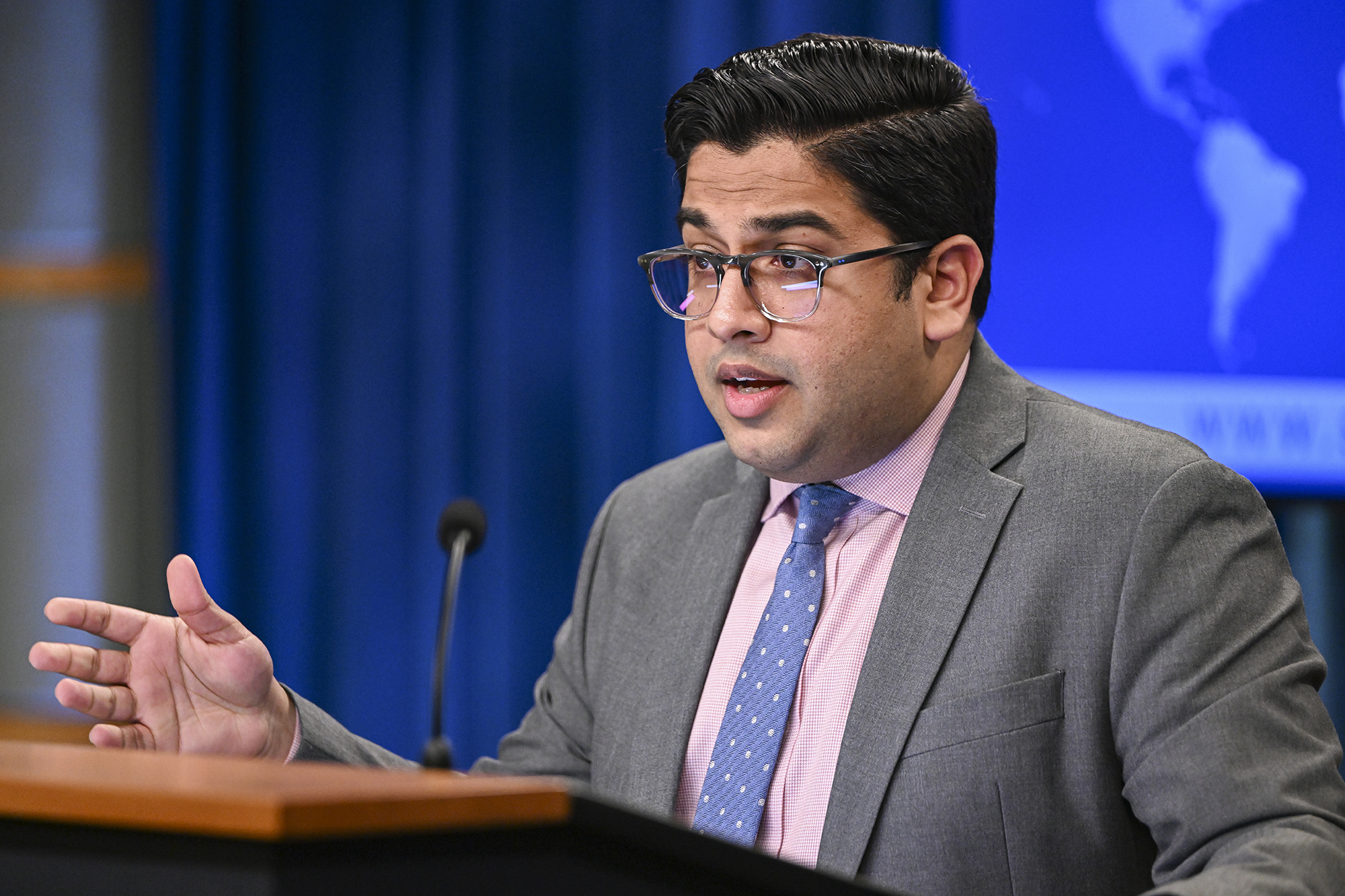 US State Department deputy spokesman Vedant Patel speaks during a press briefing in Washington, DC in 2023. 