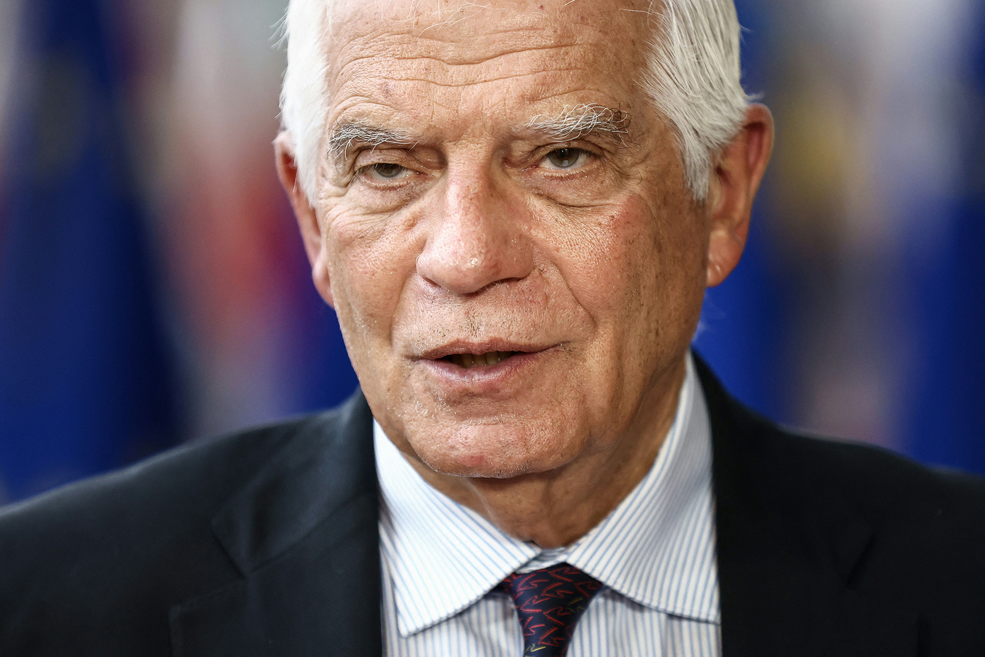 European Commission vice-president Josep Borrell speaks to journalists as he arrives at the European Council in Brussels, Belgium, on October 3.
