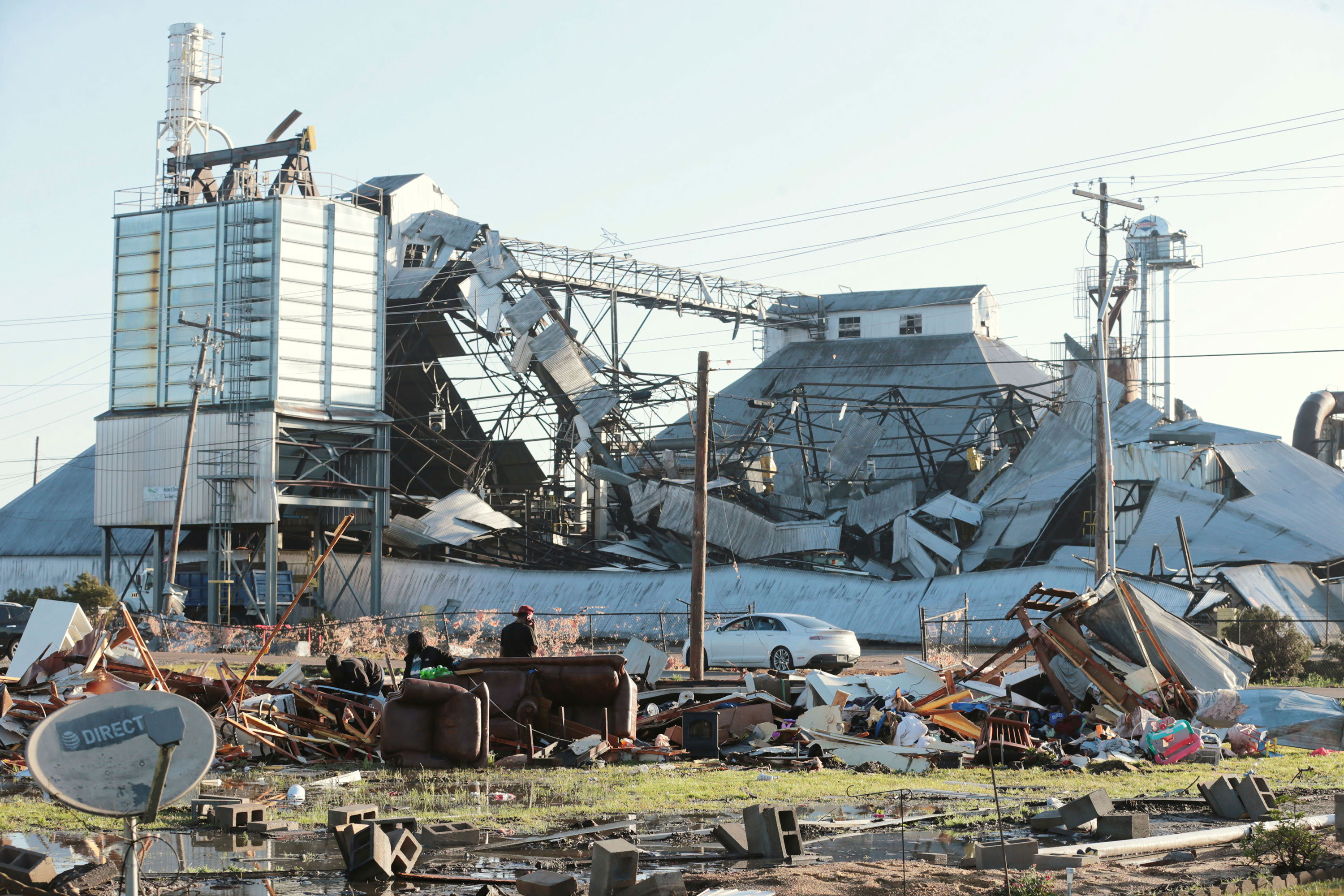 Enviva Pellets, a maker of sustainable wood pellets, sits damaged in Amory, Mississippi, on Saturday.