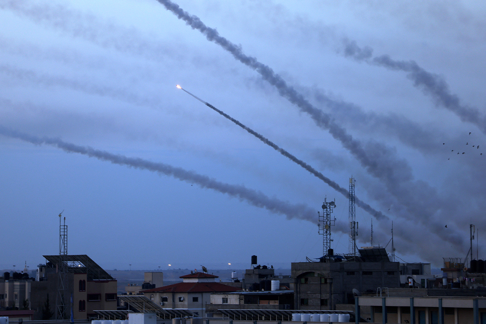 Rockets are fired from Gaza City towards Israel on October 7. 